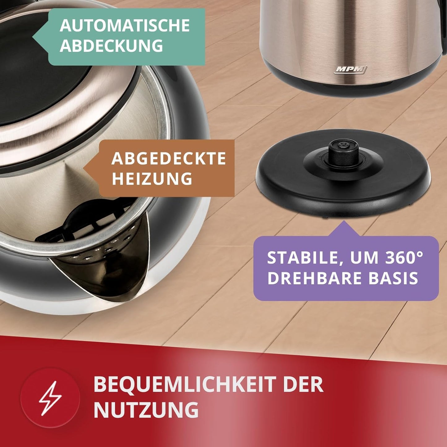Elektrischer Wasserkocher MCZ-91, Black/ Edelstahl 1.7 Liter