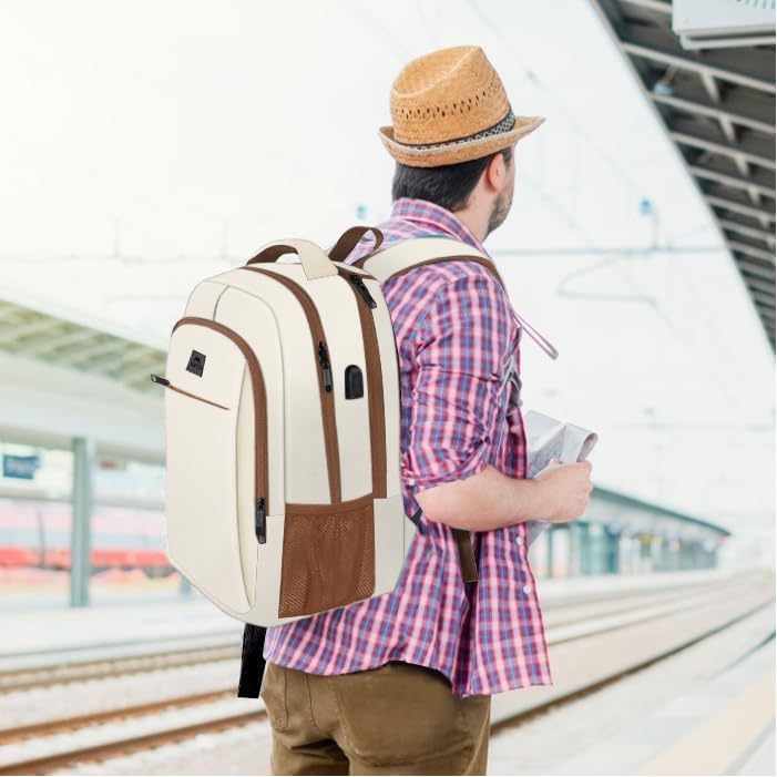 Business Laptop Rucksack mit USB-Anschluss 15,6 Zoll, 15.6" Beigebraun