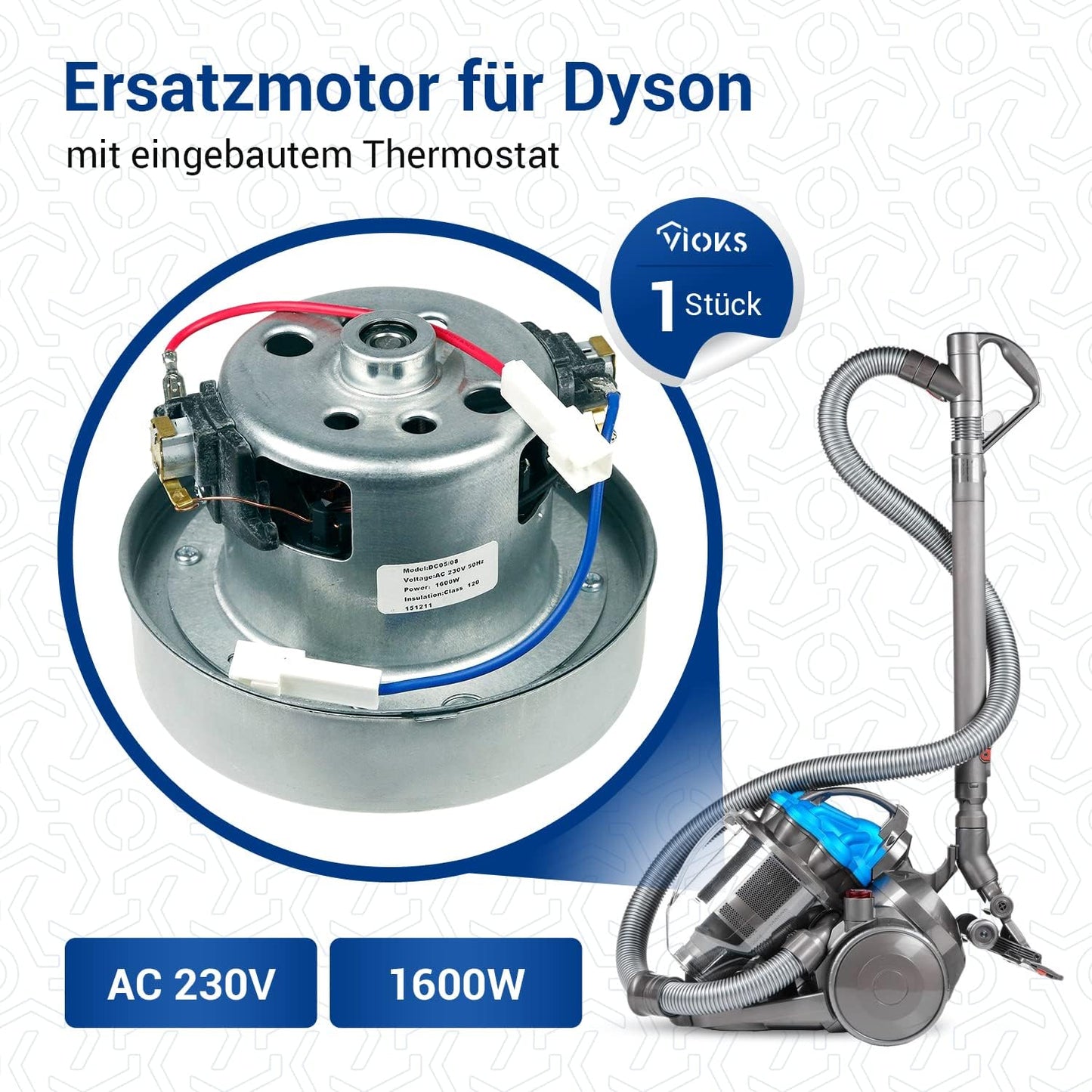 YDK Staubsaugermotor YV-2201 für Dyson, DC05 | DC08 | DC19 | DC29
