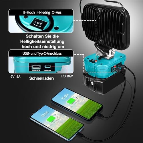 Kabellose LED Arbeitsleuchte, Blau