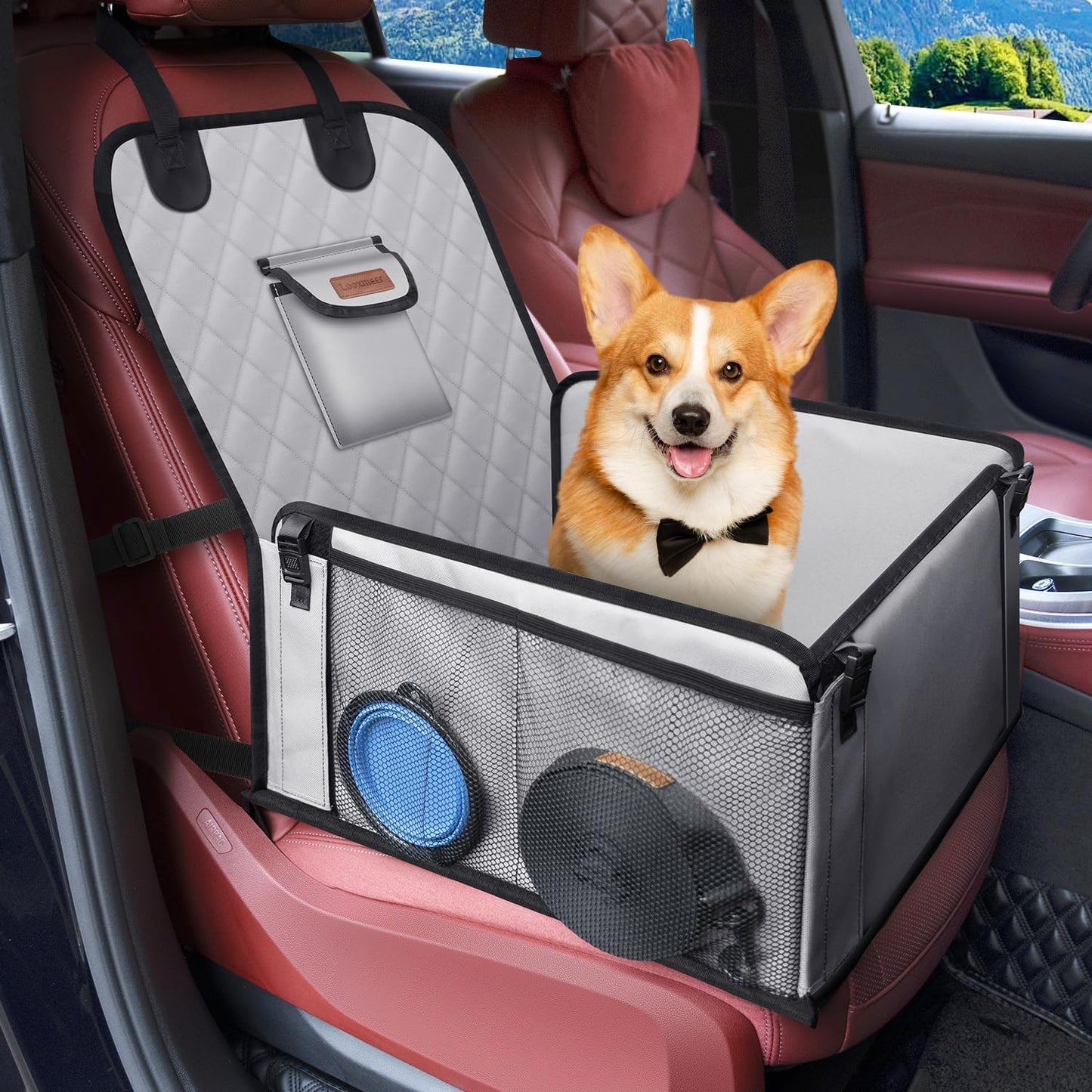 Hundeautositz mit Sicherheitsgurten und verstärkten Wänden, Ganz Grau