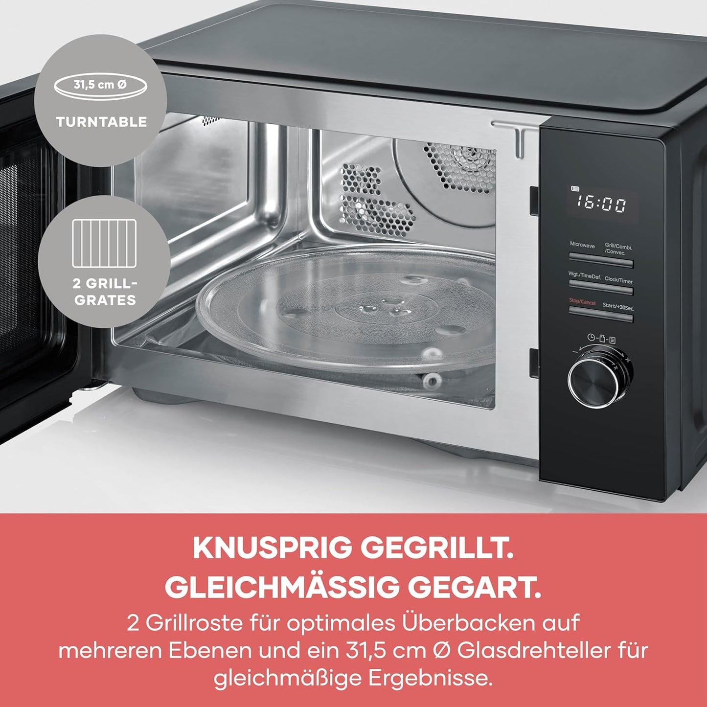 3-in-1 Mikrowelle MW7798, 3-in-1 (Mikrowelle+Grill+Heissluft), 30L XXL