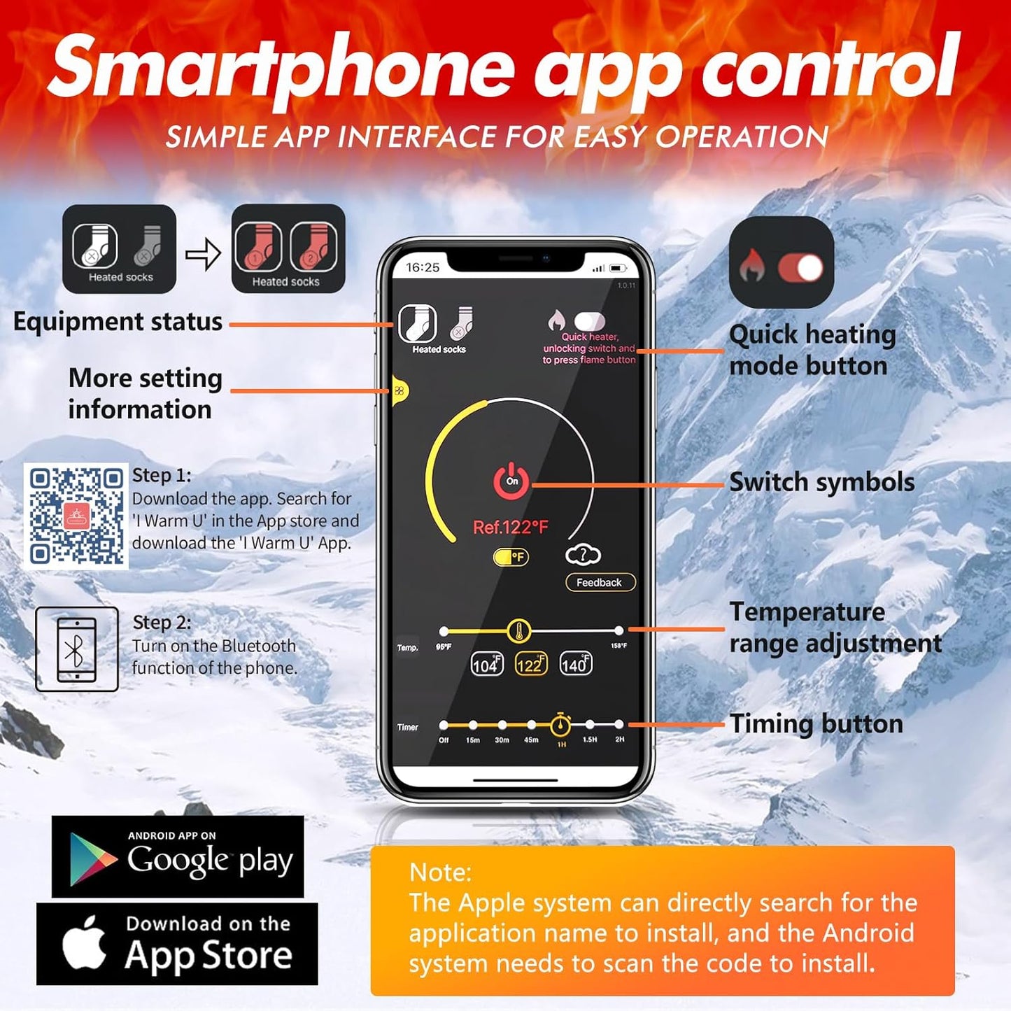 Beheizte Socken, APP-Steuerung