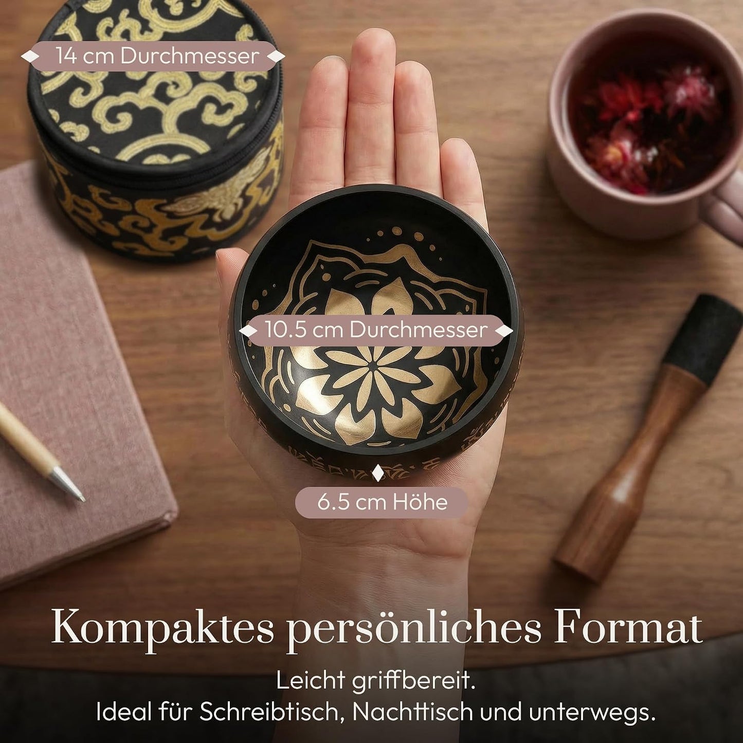 Klangschalen-Set mit Kissen & Klöppel, Kohleschwarz Mit Tasche