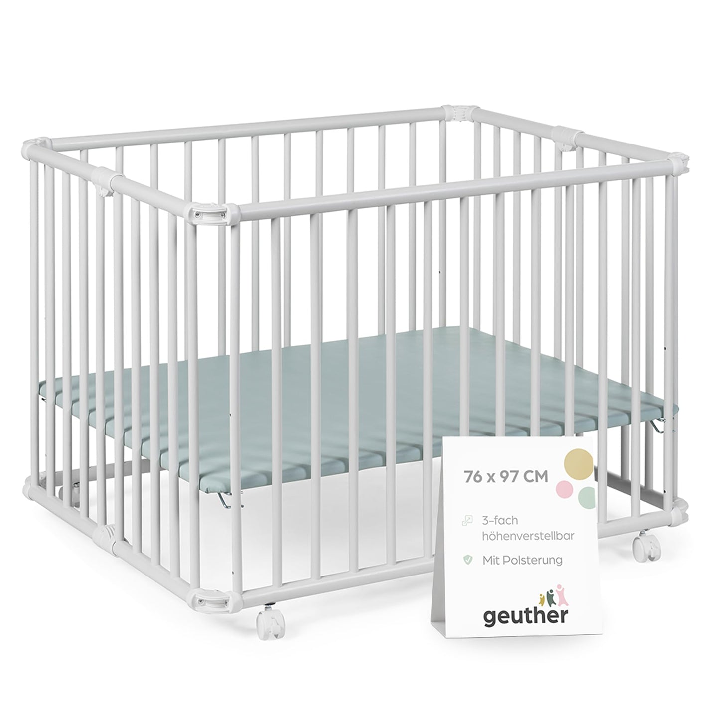 Höhenverstellbares Baby-Laufgitter Lucilee, Mint 76 cm x 97 cm Weiss