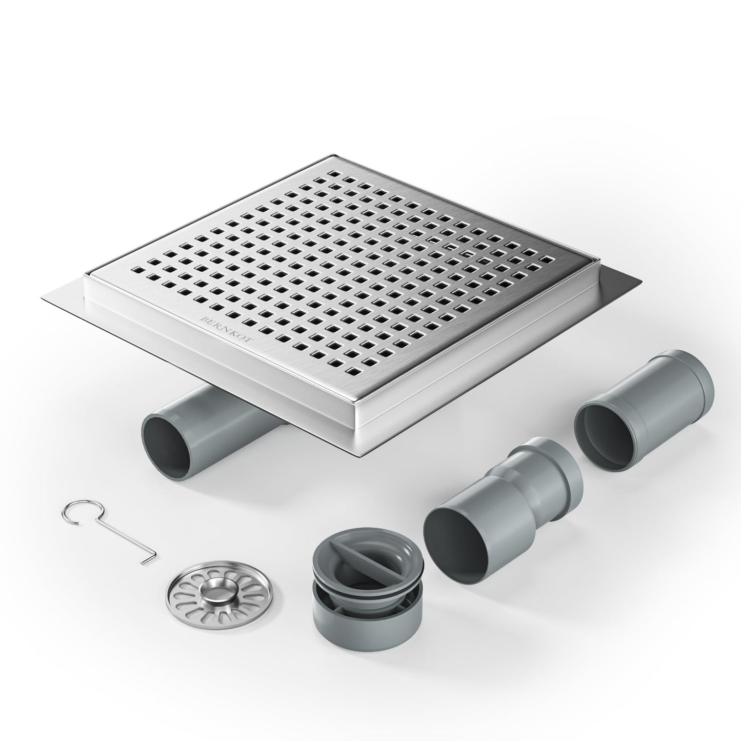 Duschrinne mit 360° Siphon und Haarsieb (20x20 cm), Silber 20×20cm