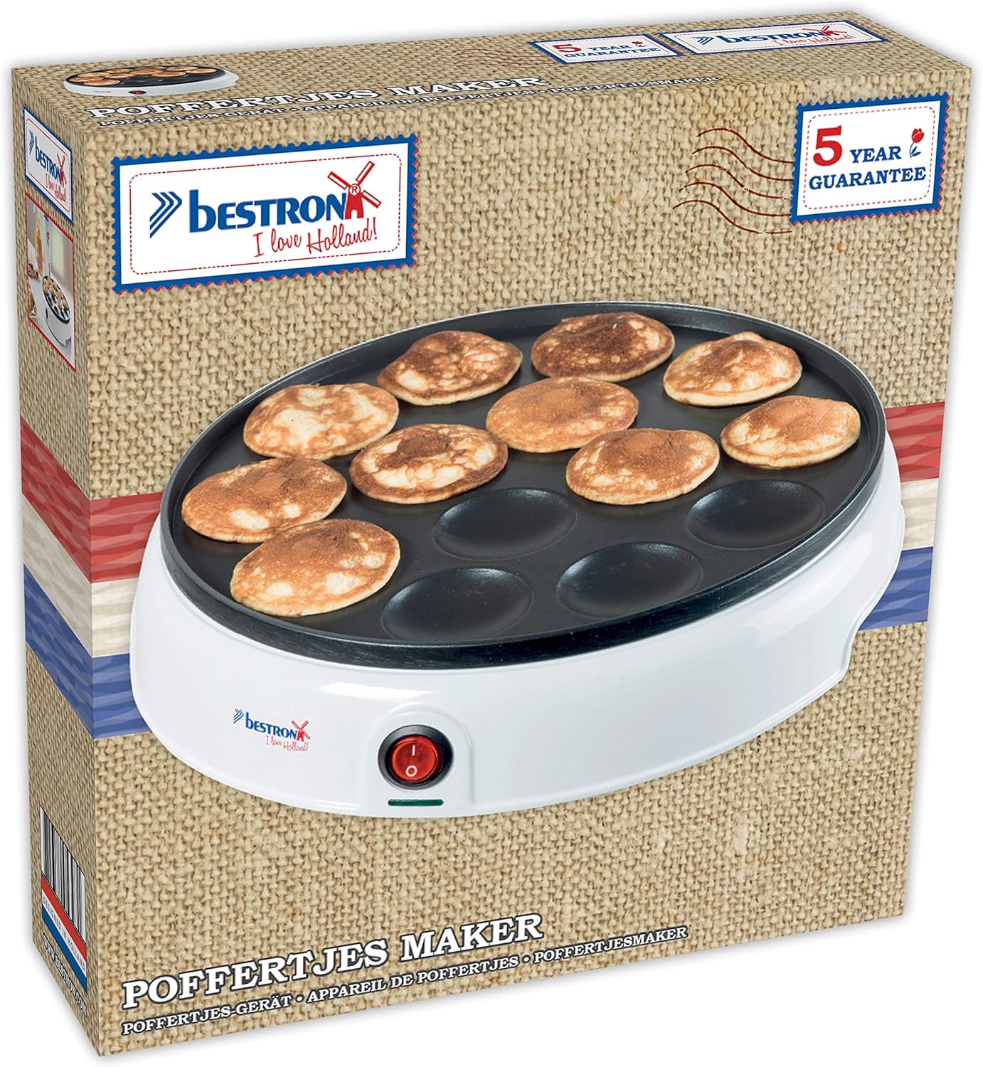 Mini Poffertjes Maker mit Antihaftbeschichtung, Weiss