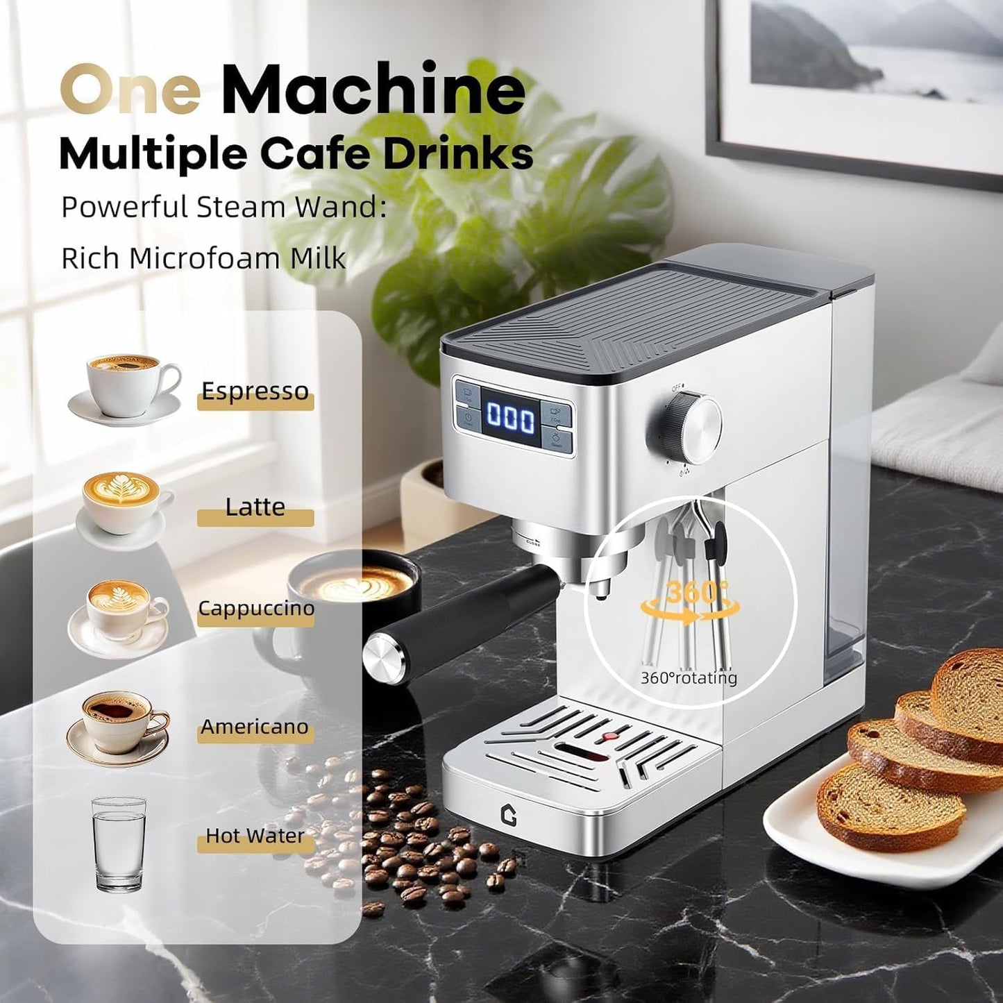 Espressomaschine, 20 Bar Druck 1,25L