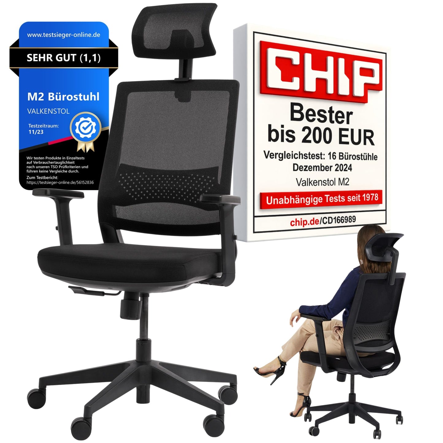 Ergonomischer Schreibtischstuhl M2pro, M2pro (Schwarz)