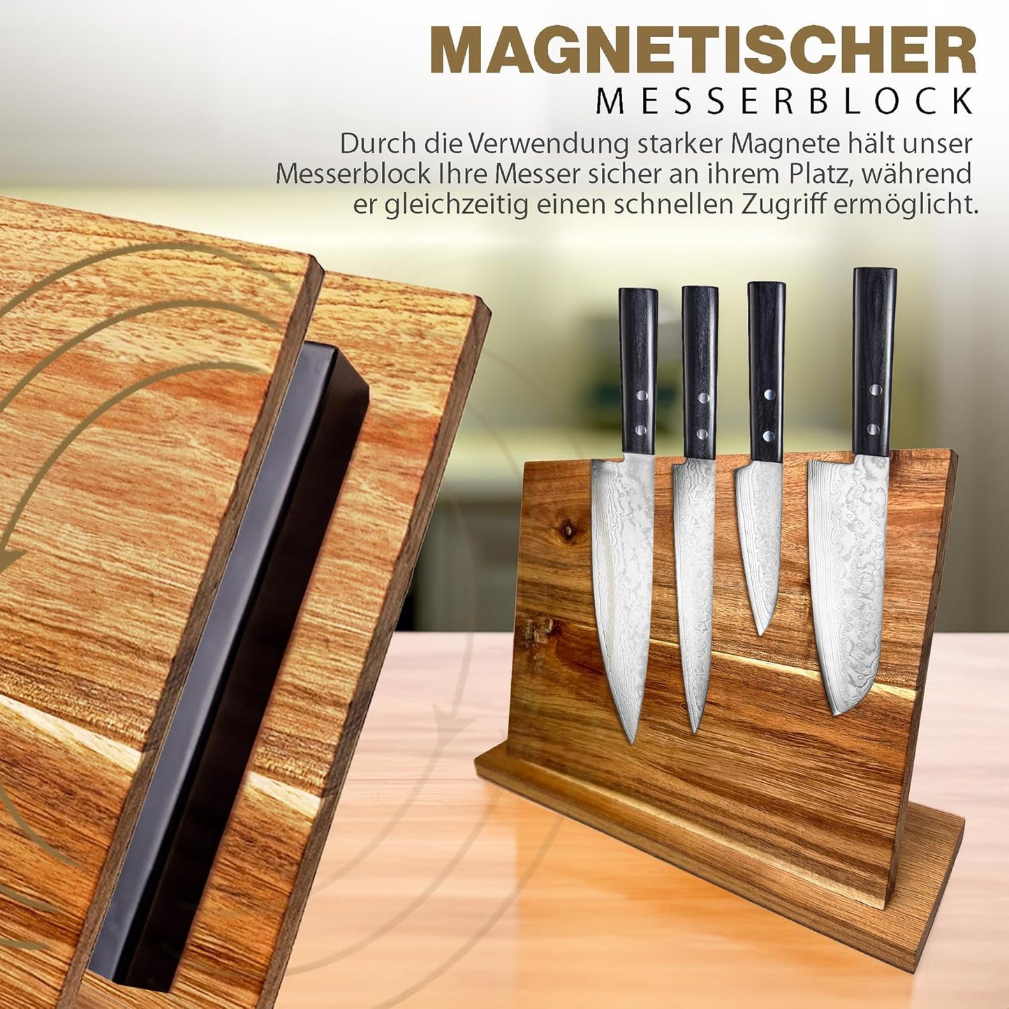 Magnetischer Messerblock, Messerblock Akazienholz