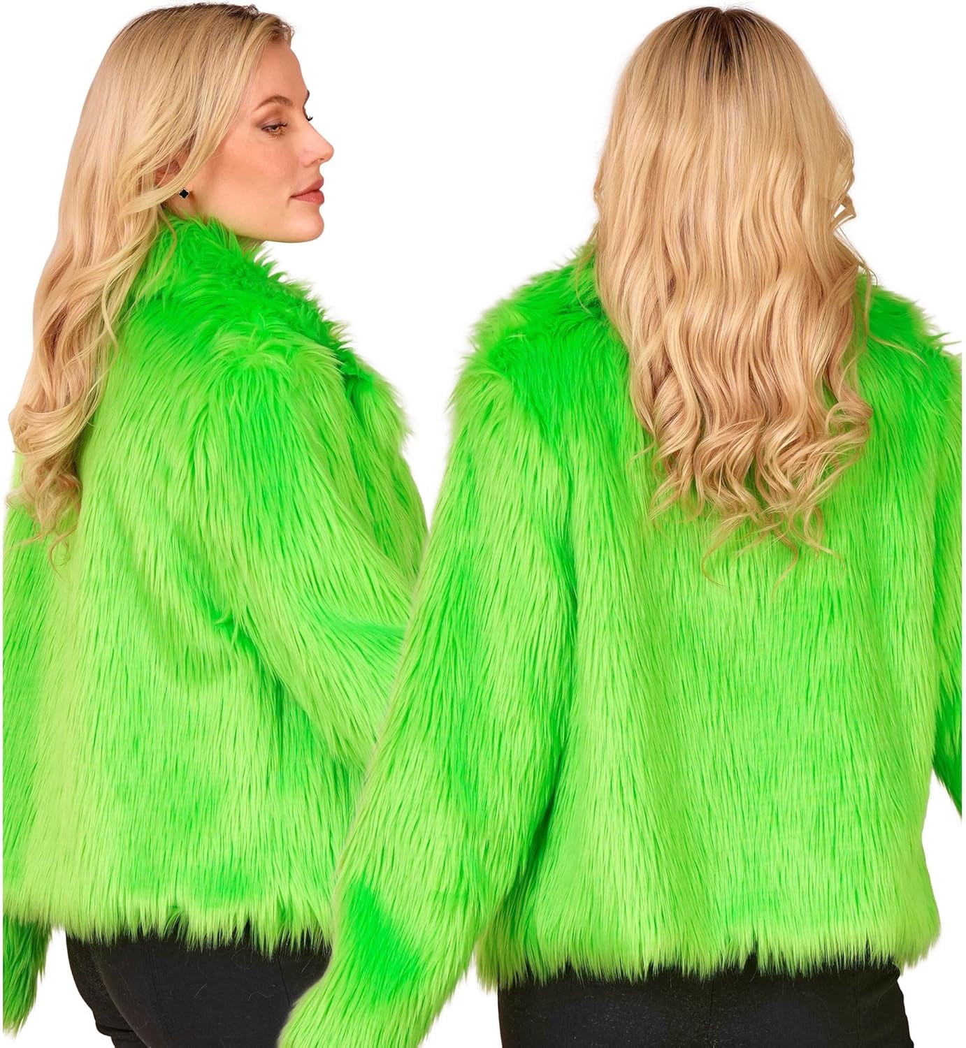 Flauschige Damen-Kunstfelljacke, Neon-grün S-M