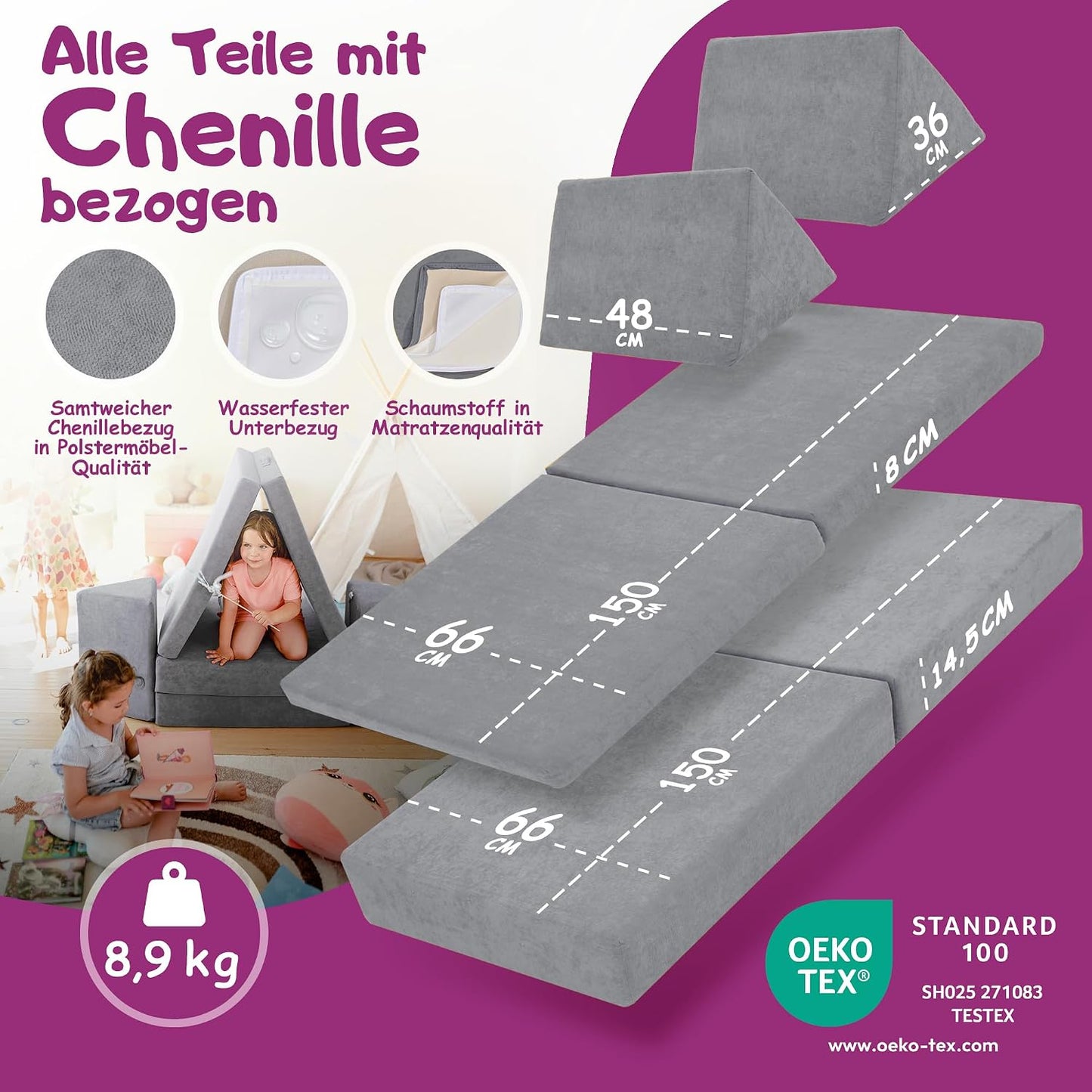 Spielsofa für Kinder, Delfingrau