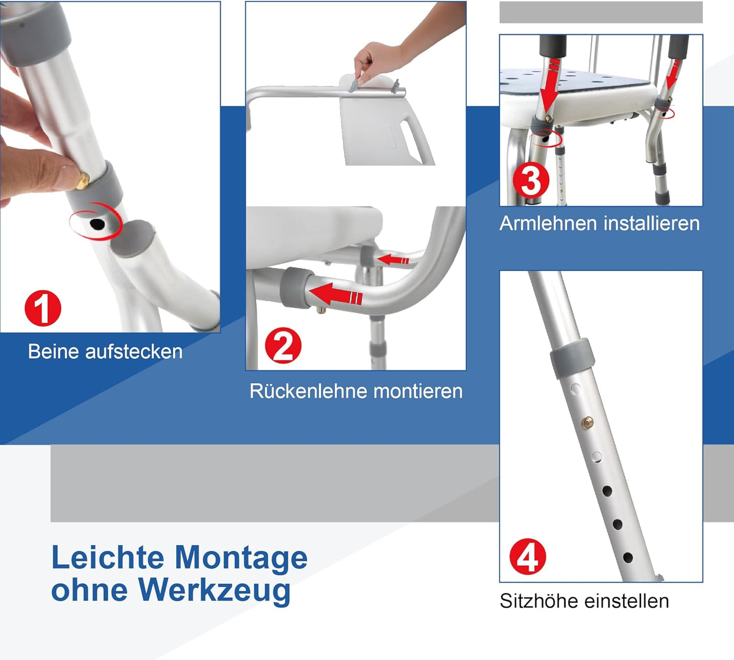 Höhenverstellbarer Duschsitz mit Rückenlehne, Komfort Plus