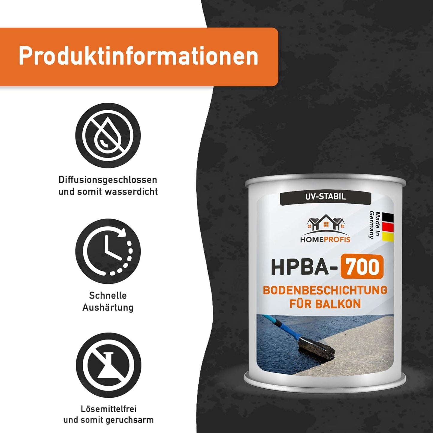 HPBA-700 1K Bodenfarbe für Balkon & Terrasse (2,5 kg), 2,5 kg | bis zu 12,5m² (Seidenmatt) RAL 7032 (Kieselgrau)
