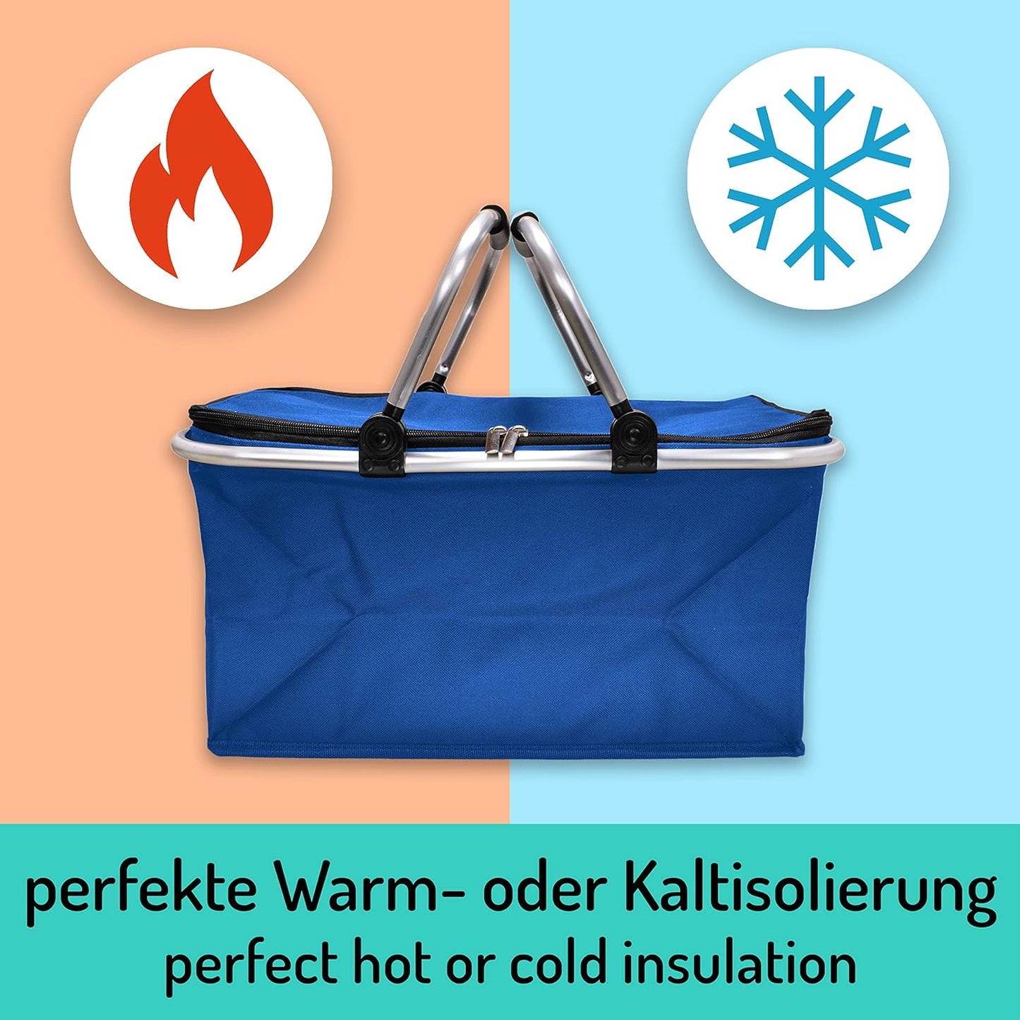 Faltbarer Isolier-Einkaufskorb, Thermo - 1x Pack Blau