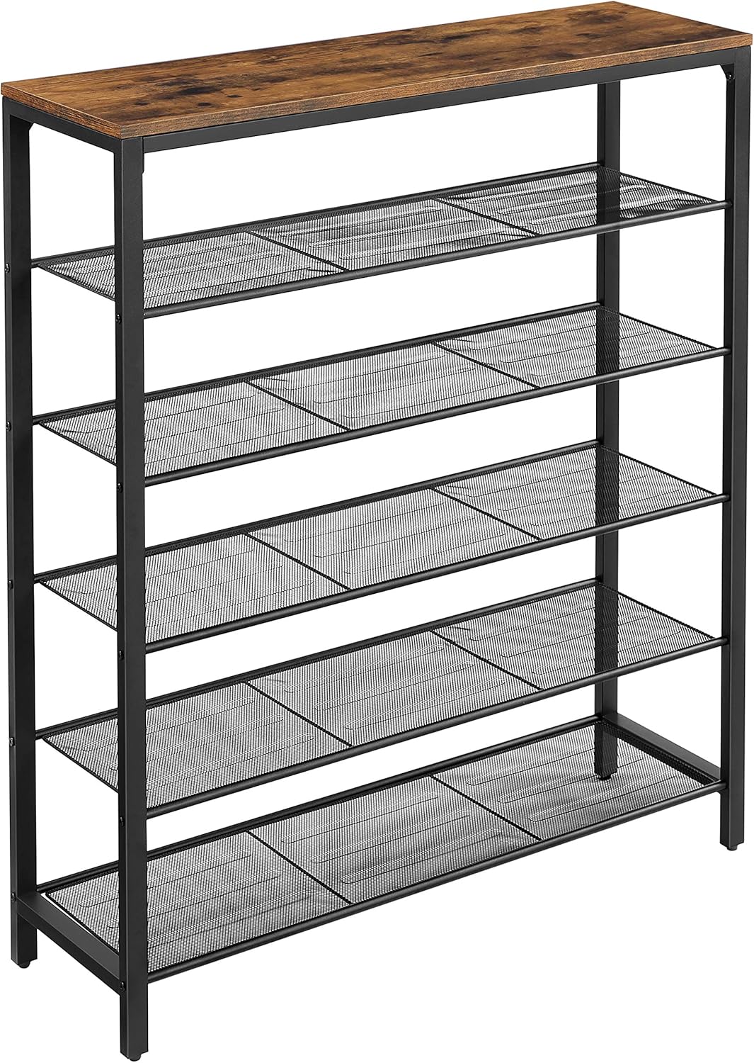 Schuhregal mit 5 Ebenen im Industrie-Design, 100 cm x 30 cm x 110 cm Vintagebraun + Schwarz