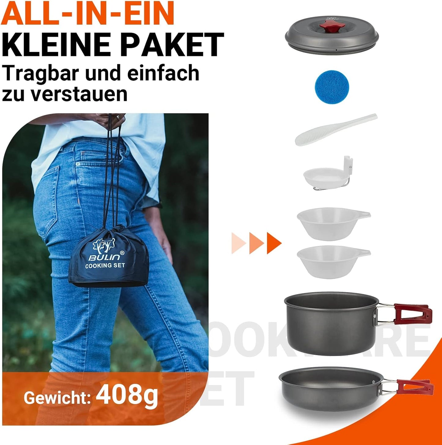 Camping Kochgeschirr Set, 2 Personen 1.6L