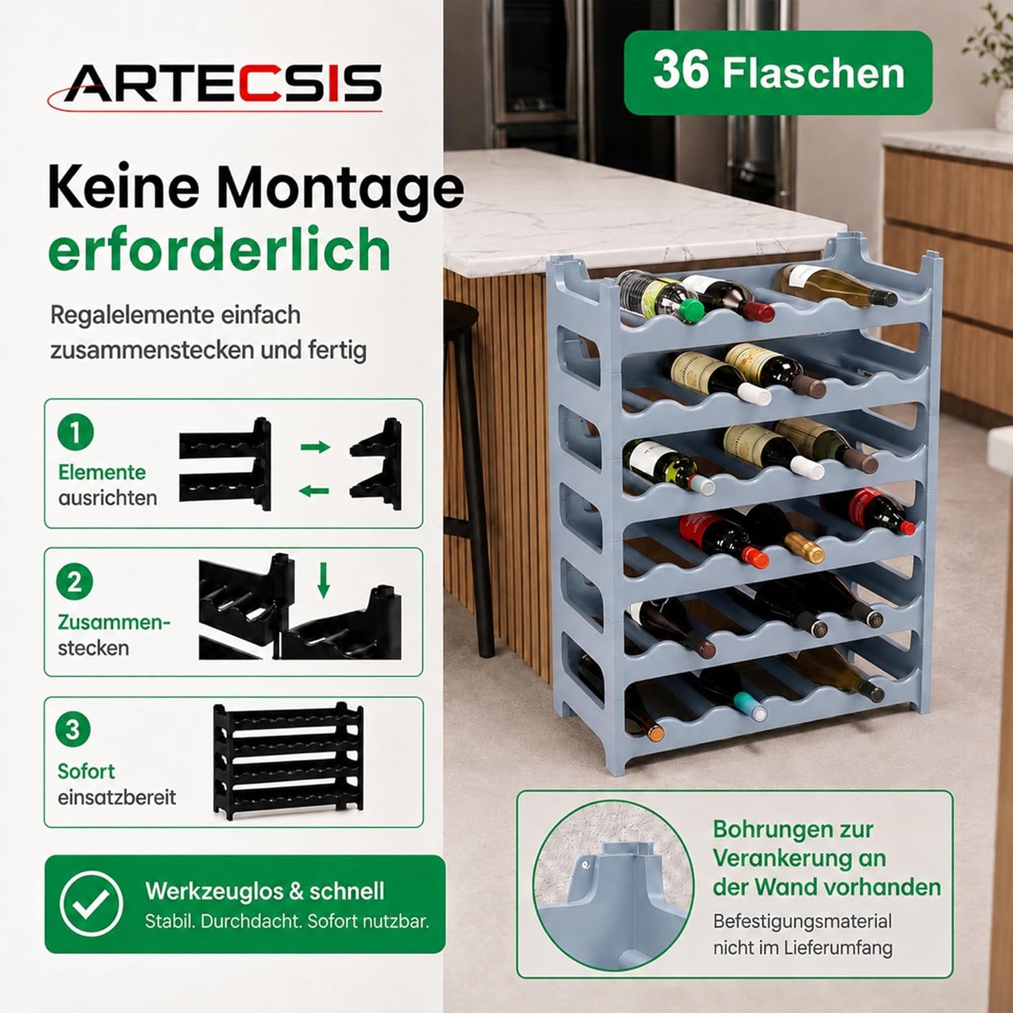 Weinregal für 36 Flaschen, Betongrau 36 Flaschen