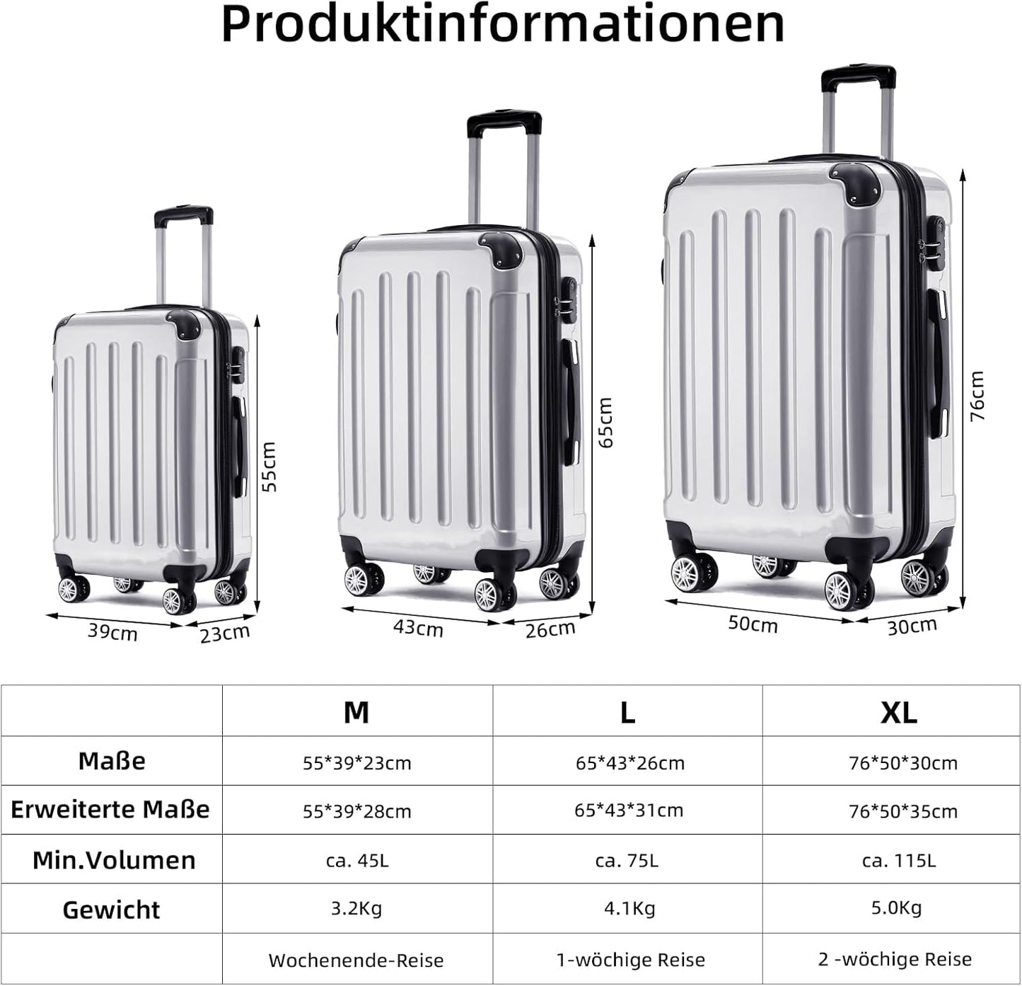 2048 Zwillingsrollen Hartschalenkoffer mit Dehnfuge, Silber L