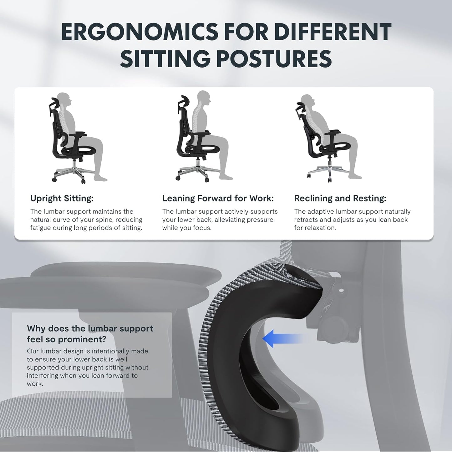 Ergonomischer Bürostuhl mit Fussstütze und 3D-Funktionen, Grau(mit Fussstütze) Lite