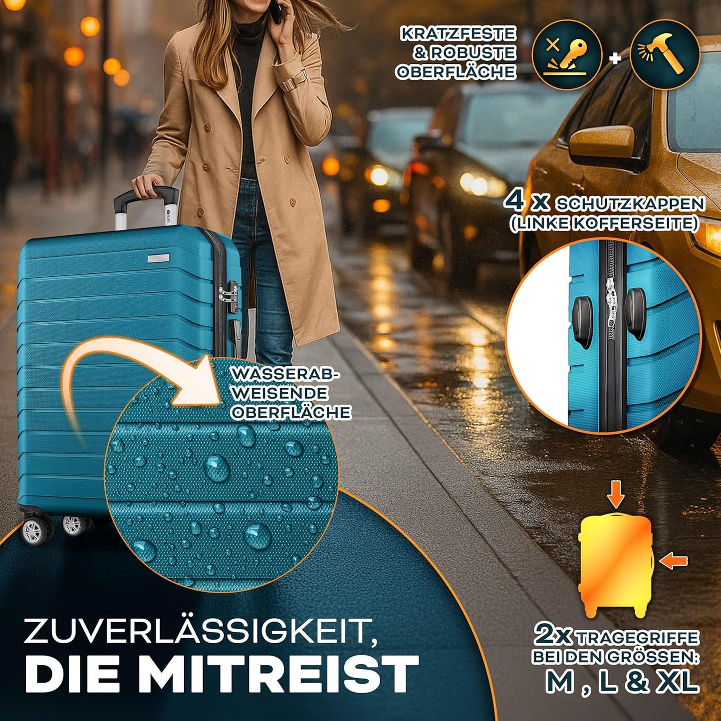 Reisekoffer-Set mit TSA-Schloss (4-teilig), Türkis Kofferset 4tlg