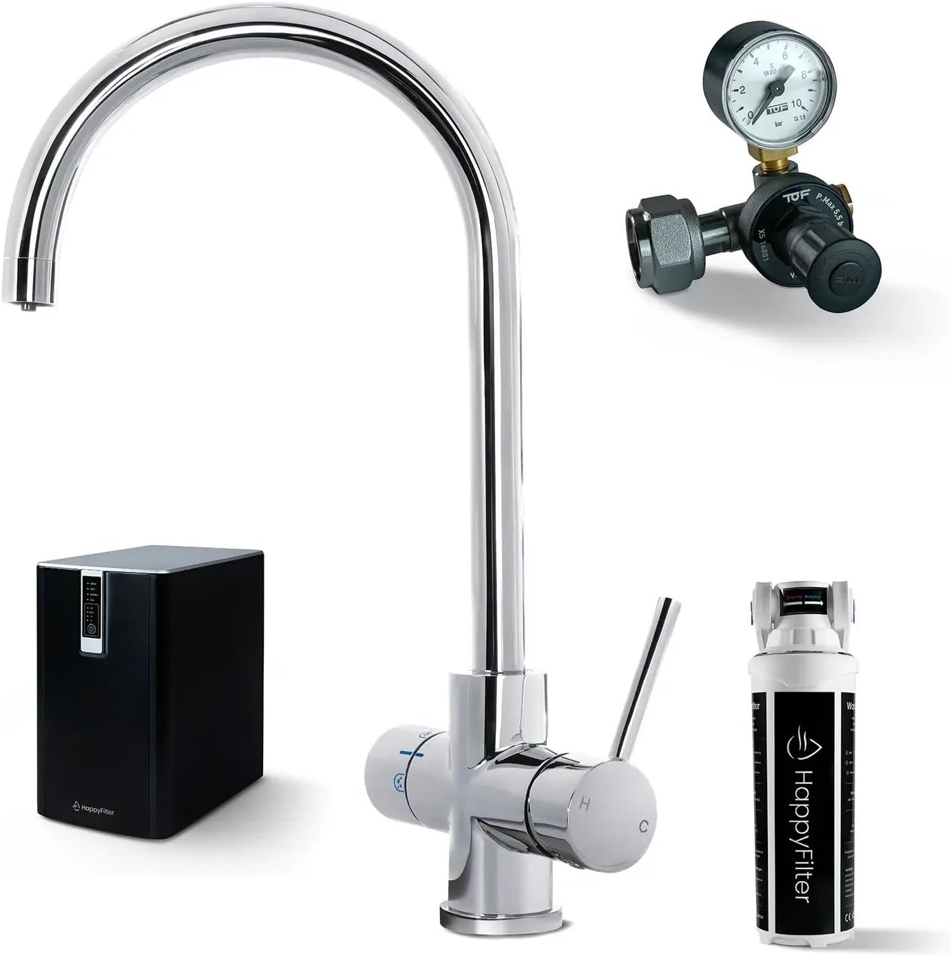 5-in-1 Küchenarmatur-Set FizzRed mit Wassersprudler, Kalkfilter & CO2 Adapter, 5in1 chrom 2kg CO2