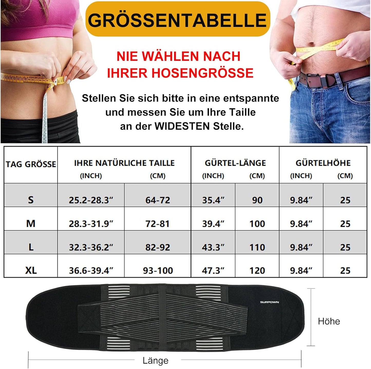 Bauchweggürtel mit Rückenstütze für Fitness & Sport, Schwarz L