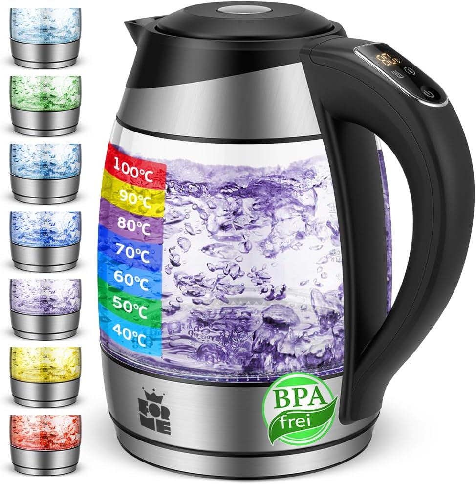 Glas-Wasserkocher mit Temperaturwahl (1,8L), Ohne Teesieb 418