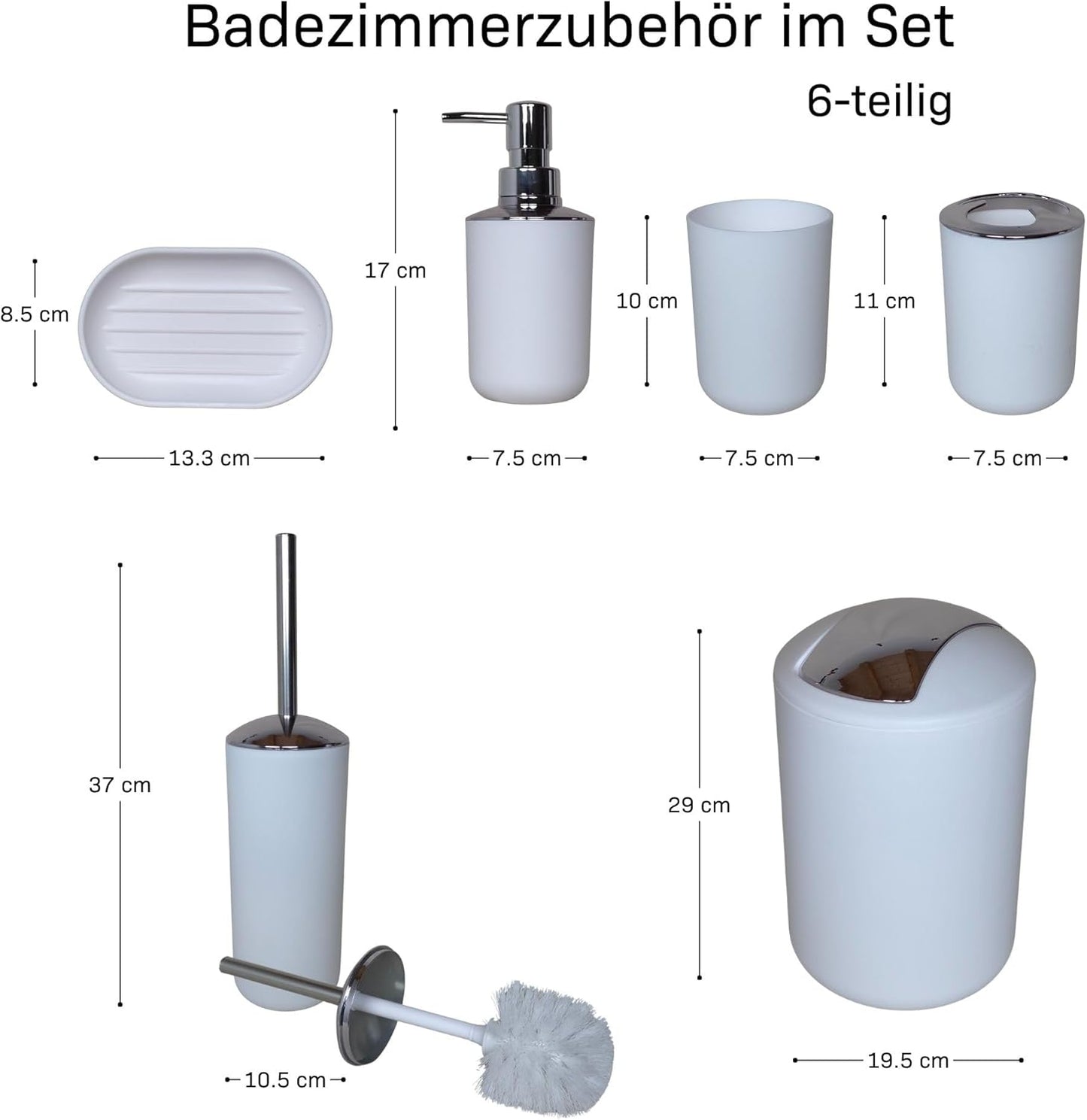 6-teiliges Badezimmer-Zubehörset, Weiss