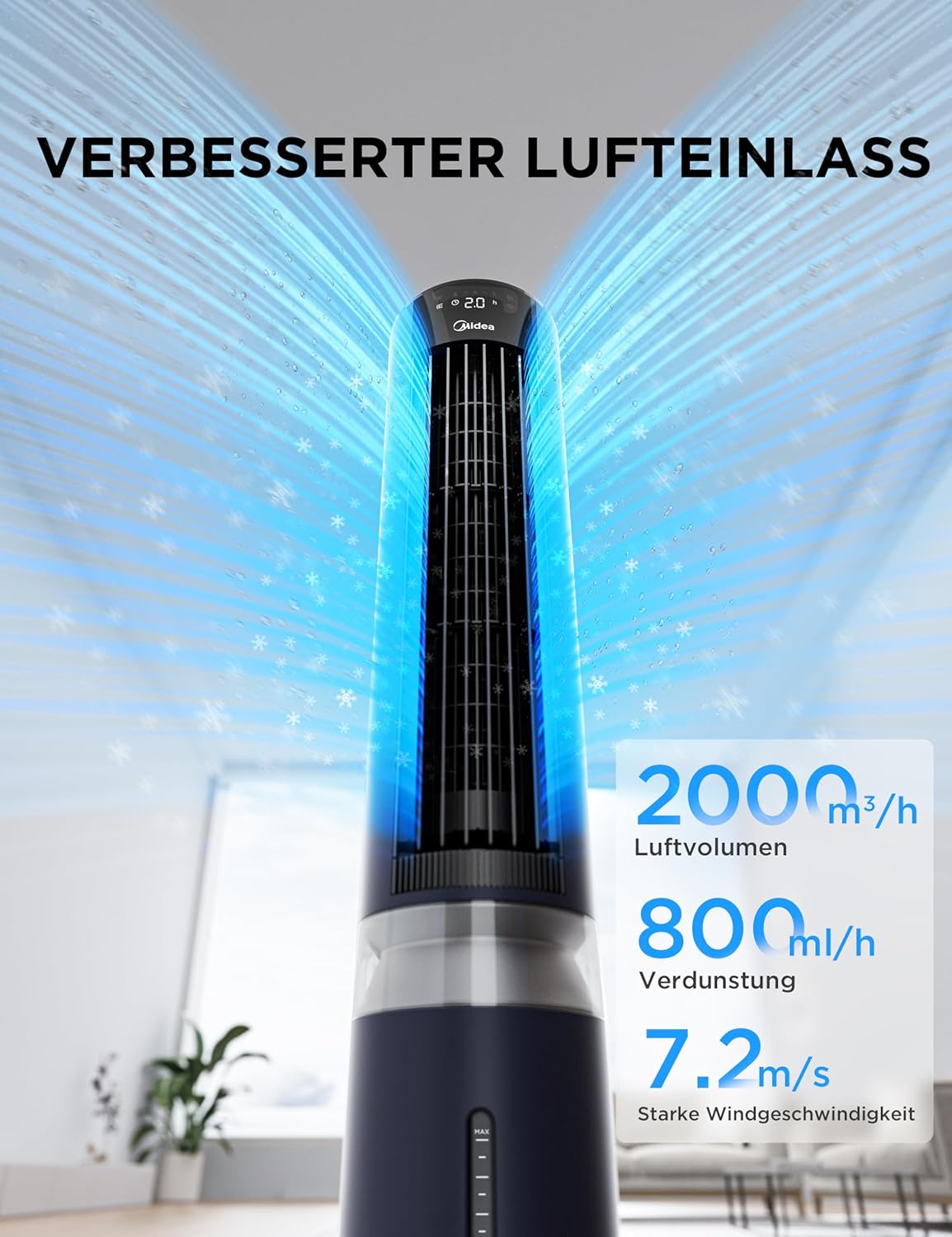 Sensicool Mobiler Luftkühler mit Wasserkühlung, Blau 7L Wassertank