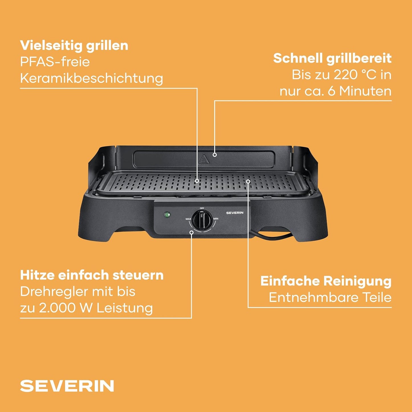Tischgrill PG 8595, NEU 2026: Aluminium-Grillplatte