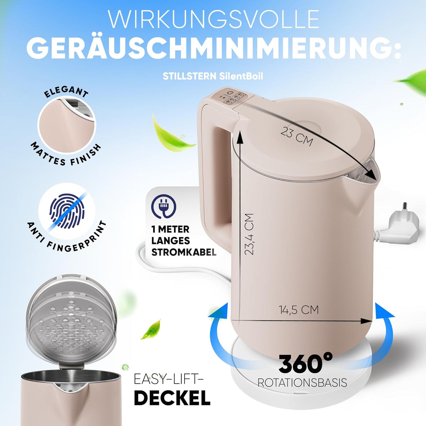 Wasserkocher mit Warmhaltefunktion und Temperatureinstellung, Beige
