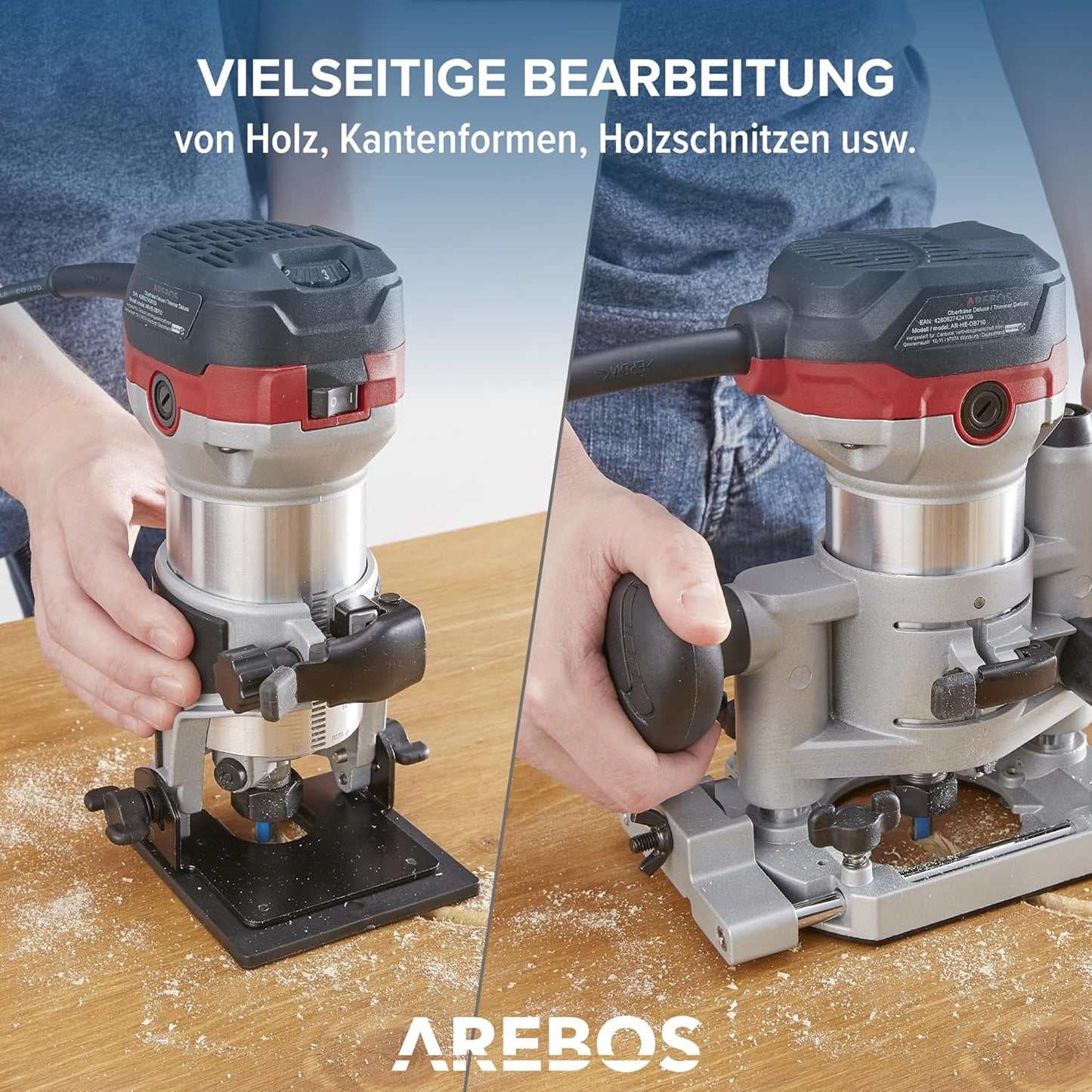 Oberfräse mit 6 Geschwindigkeitsstufen und Zubehör