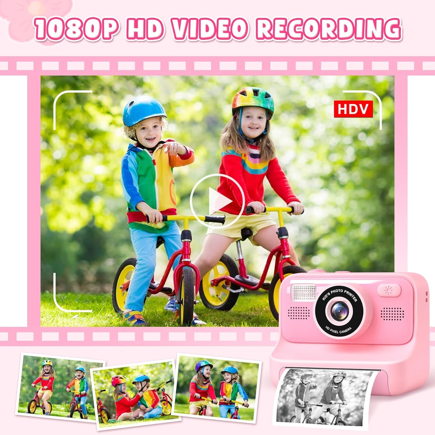 Kinder-Sofortbildkamera mit Selfie-Funktion, Rosa
