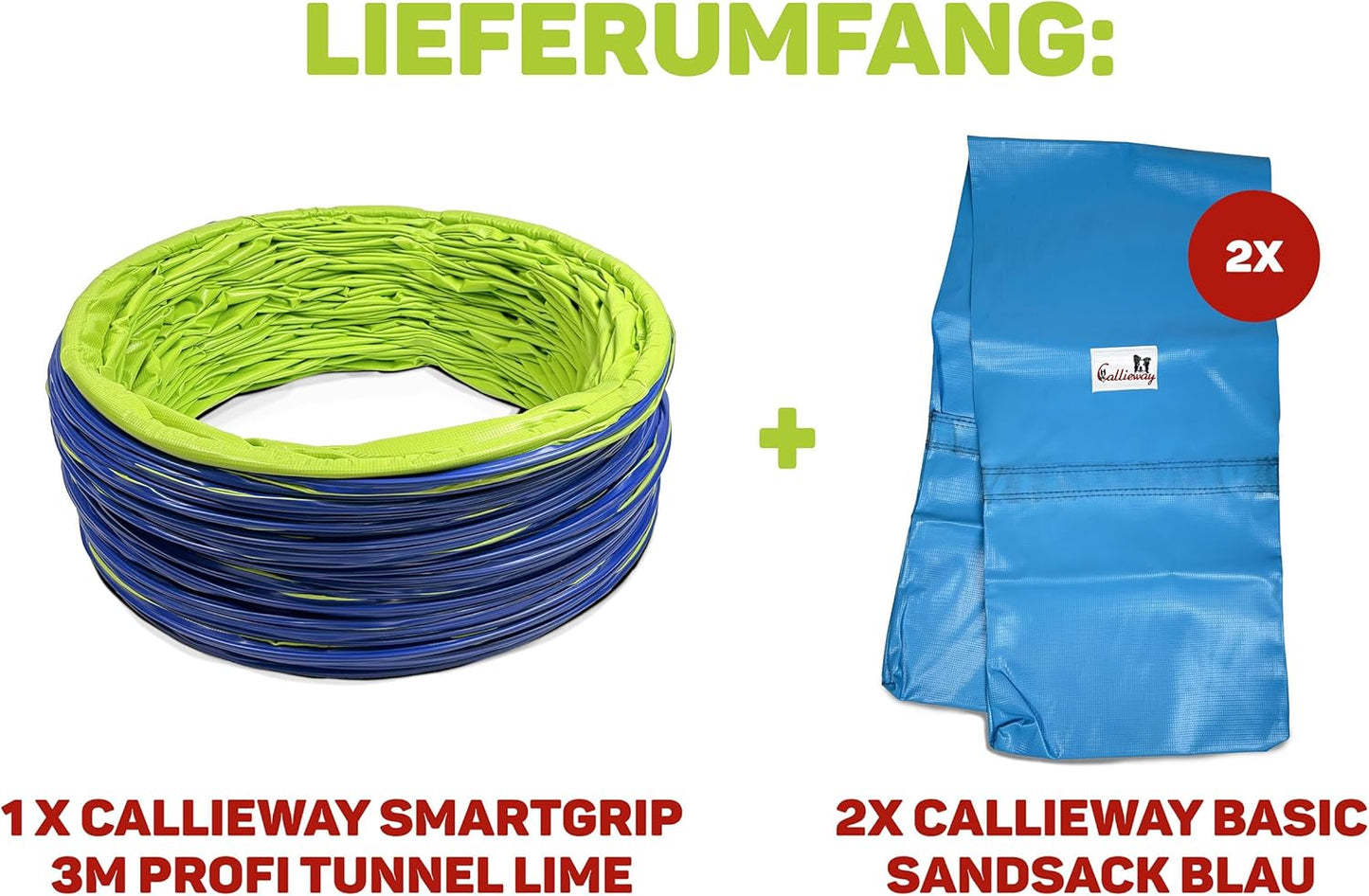 Agility Hundetunnel mit Stützsandsäcken, 3m, 3m limettengrün