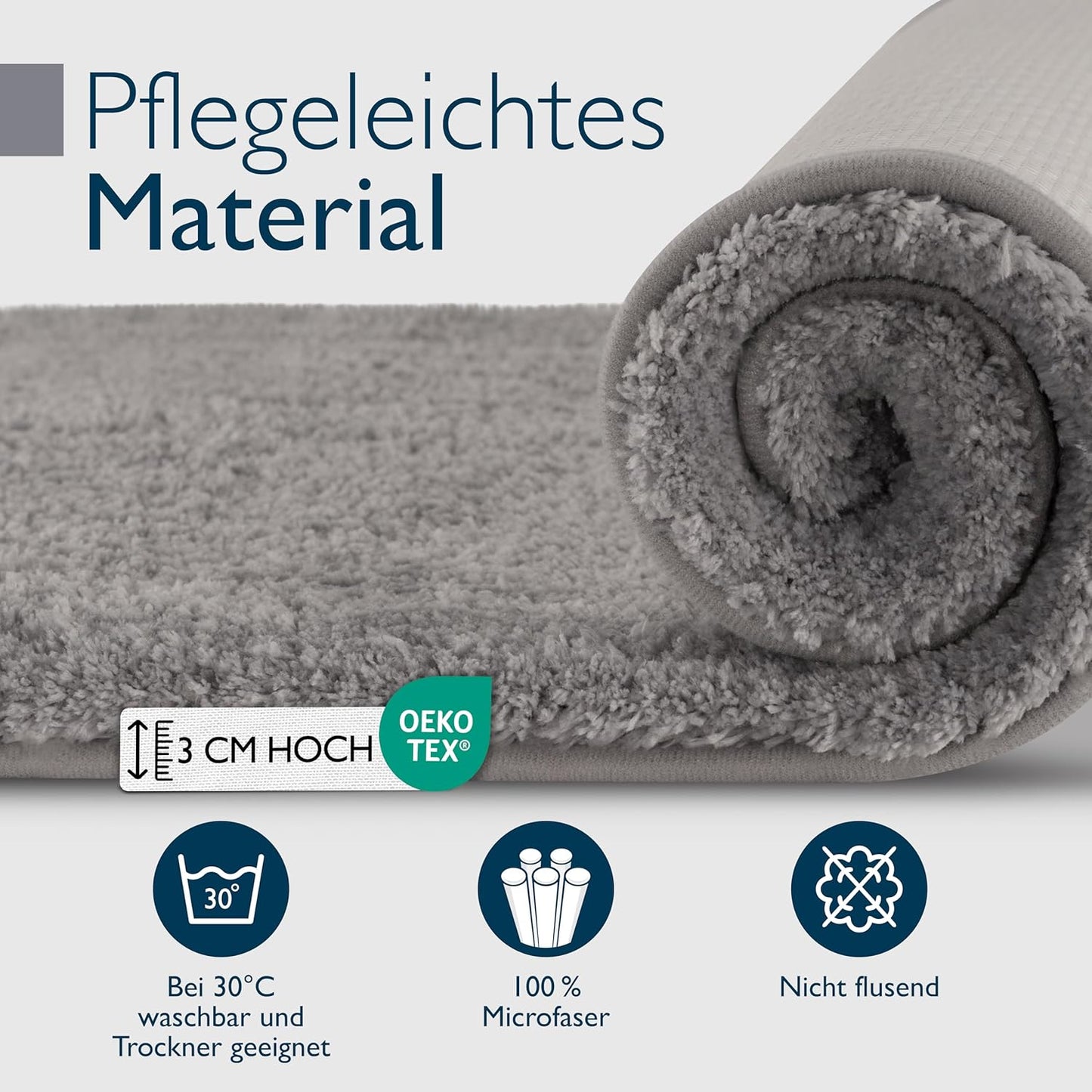 Rutschfeste Hochflor-Badematte, 60 x 100 cm Hellgrau