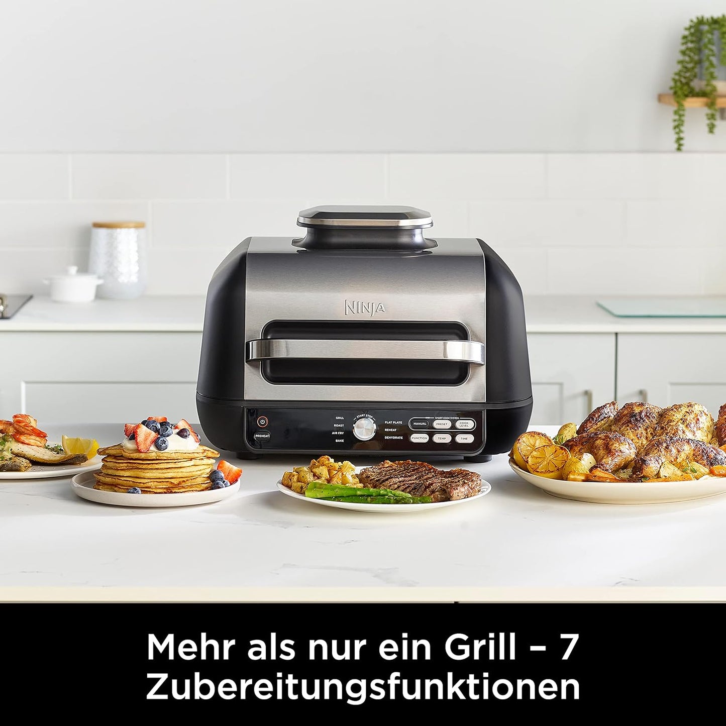 Foodi MAX PRO Grill mit Plancha Flat Grill Plate & Airfryer, MAX PRO Grill & Heissluftfritteuse, 3,8L, Schwarz/Silber