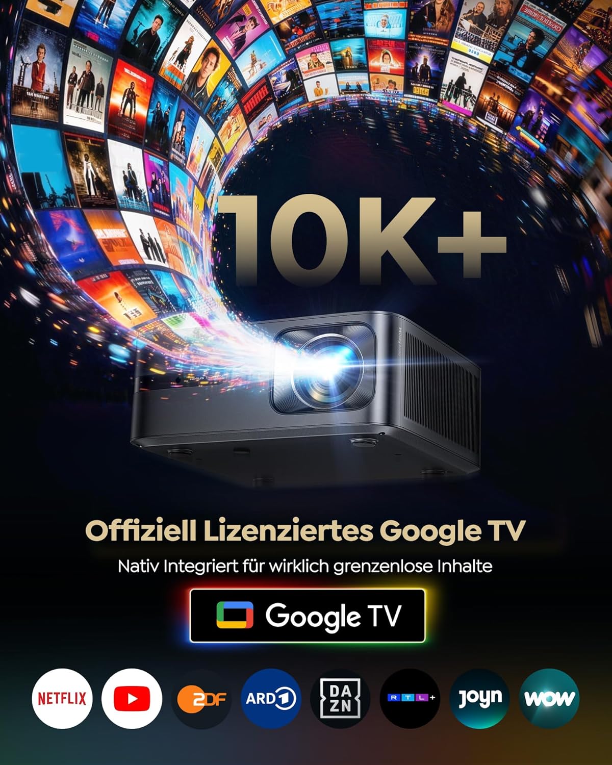 4K Beamer Heimkino G2 mit Google TV und HDR10, Schwarz