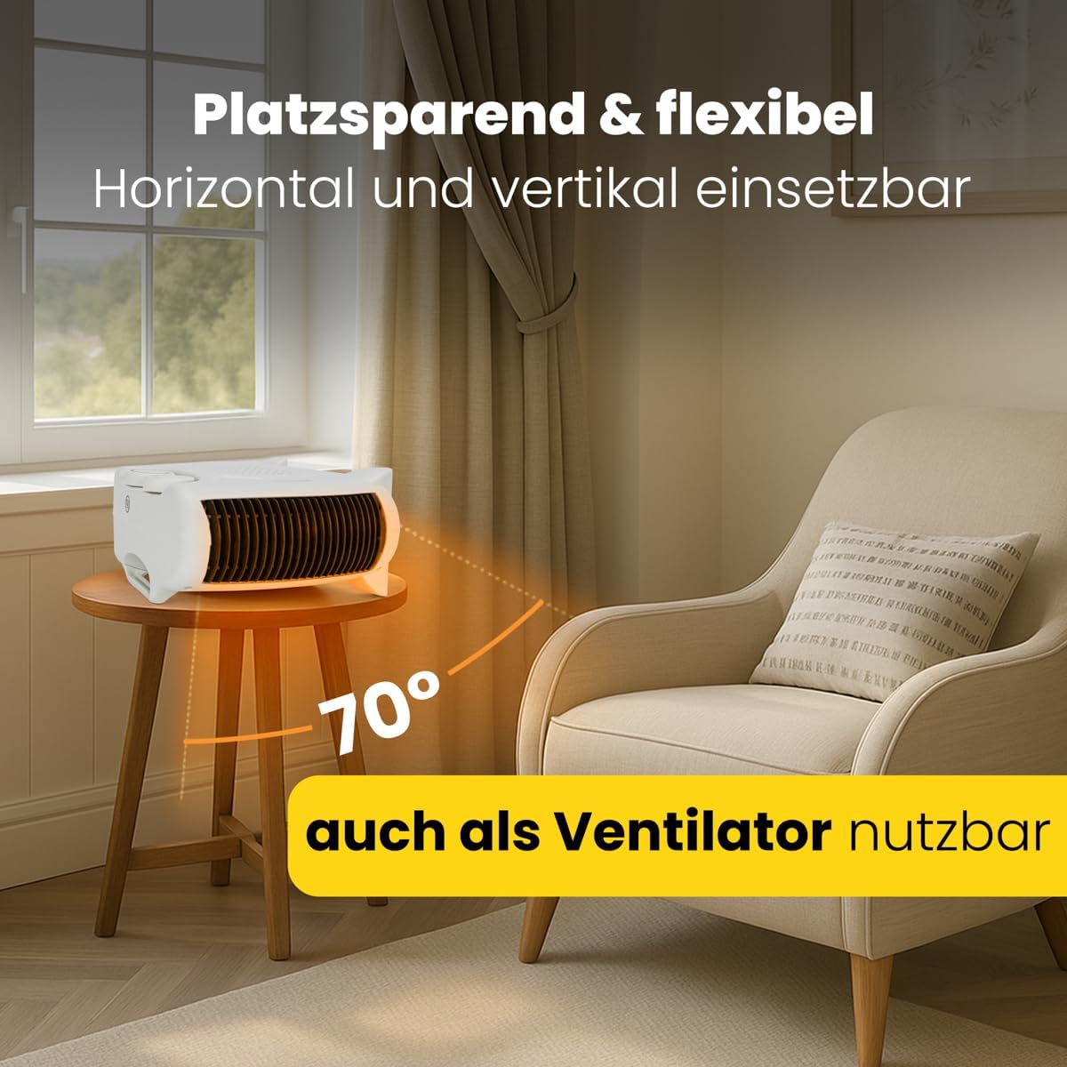 Kompakter Heizlüfter HL 3838 mit Ventilatorfunktion, Weiss