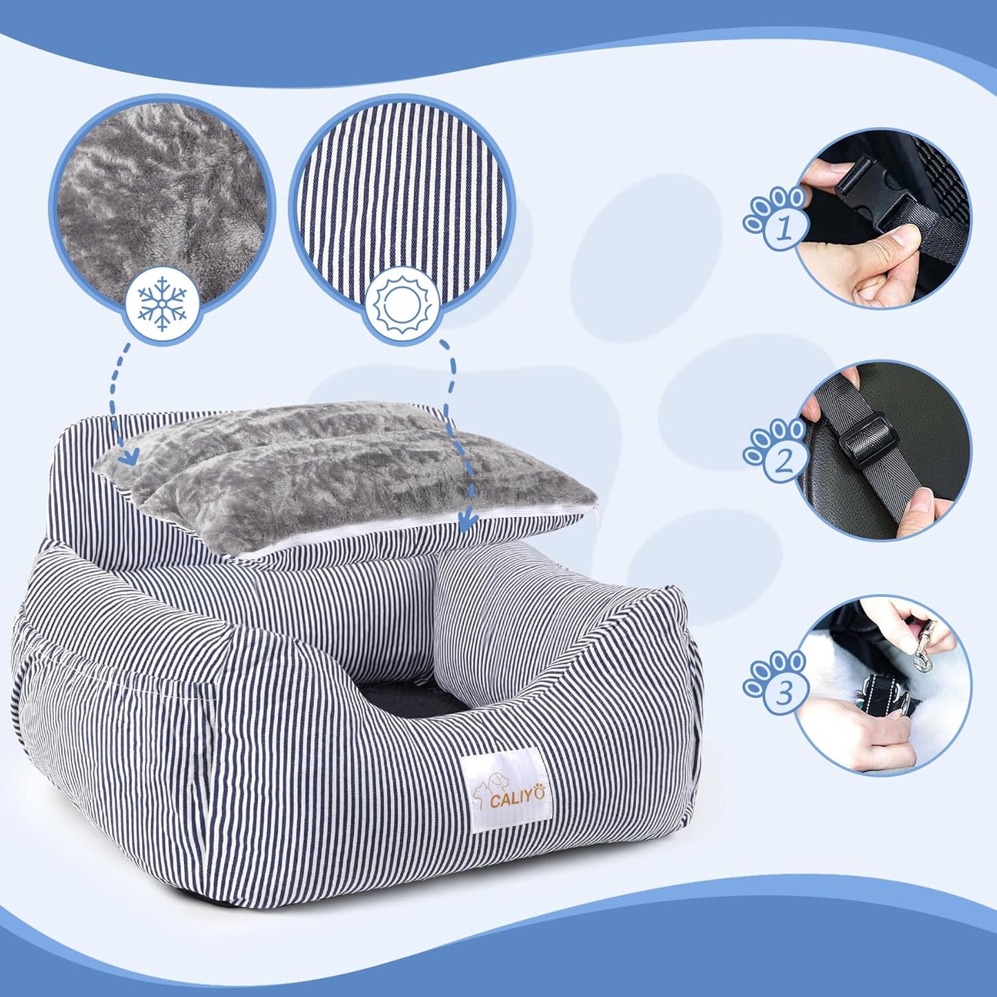 Hundeautositz mit Sicherheitsgurt bis 10 kg, wasserdicht, Blau-Weiss
