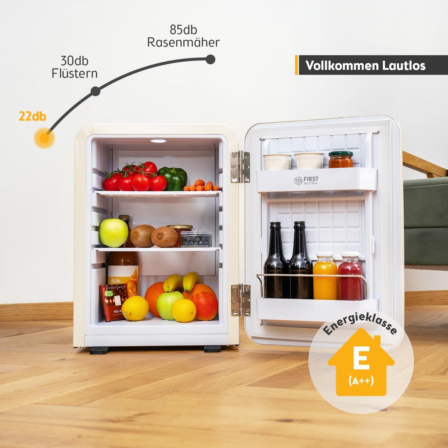 Retro Mini-Kühlschrank, 40 Liter Creme