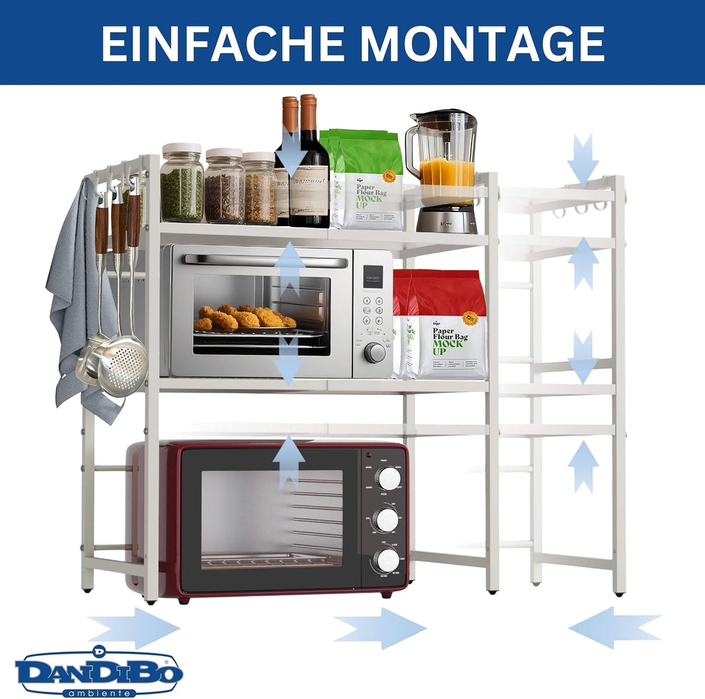 Verstellbares Küchenregal 3-stufig, Weiss 3 Stufig / Höhe 78 cm