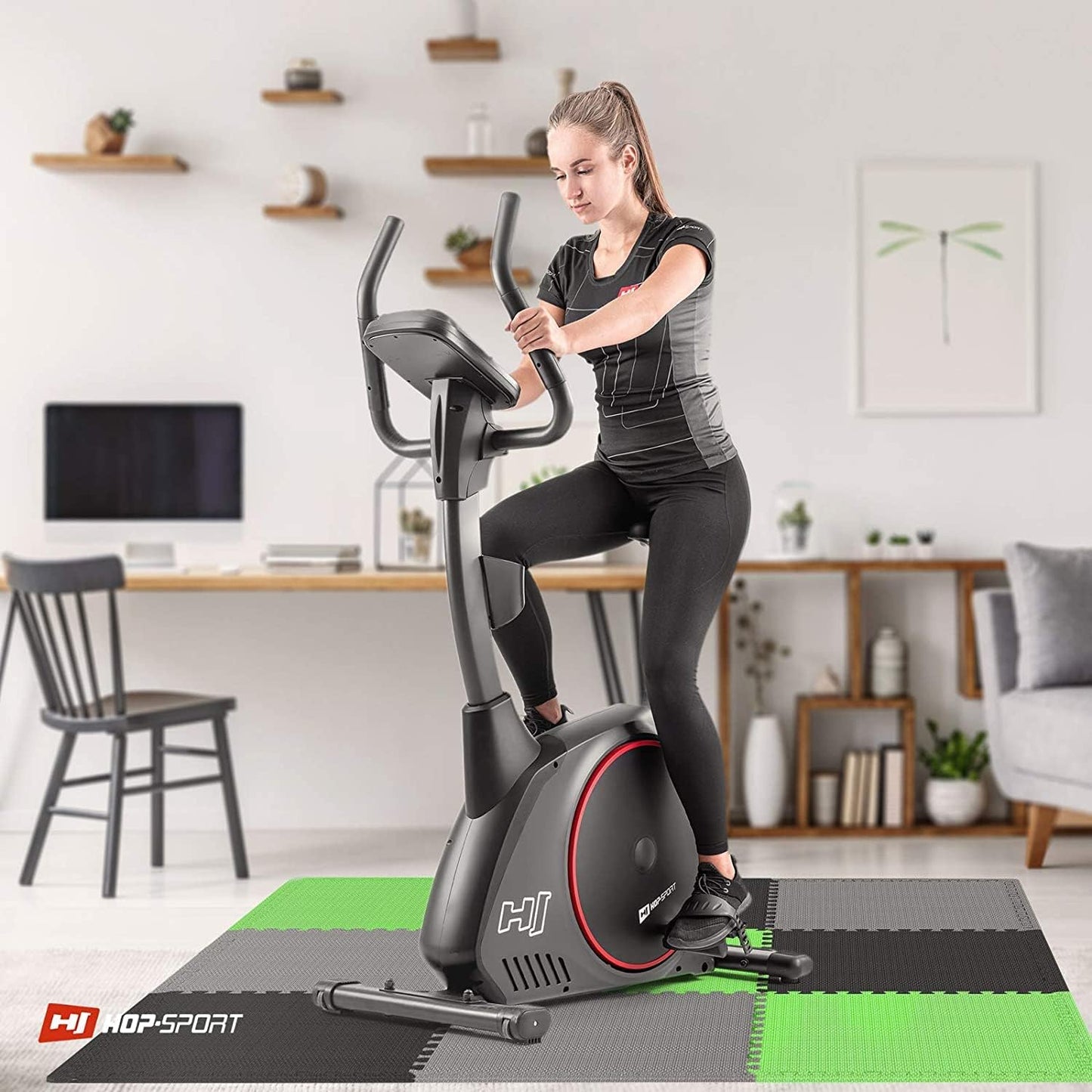 9er-Set rutschfeste Puzzlematte für Fitnessgeräte-Bodenschutz, Schwarz/Grau/Grü