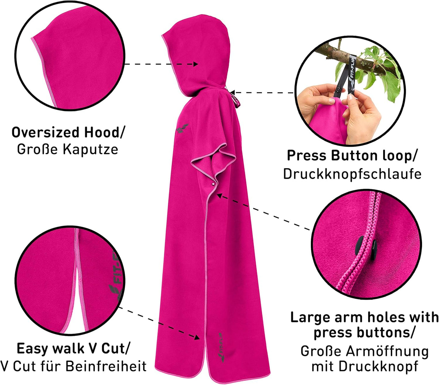 Badeponcho mit Kapuze, schnelltrocknend, 01-Medium 04 - Pink