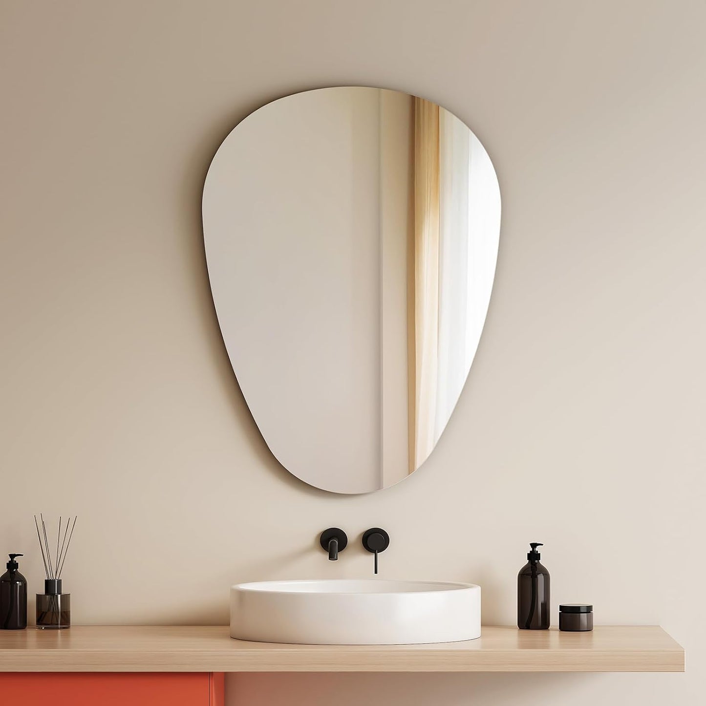 Asymmetrischer HD-Badspiegel 50x70 cm, Asymmetrisch 70L x 50B cm