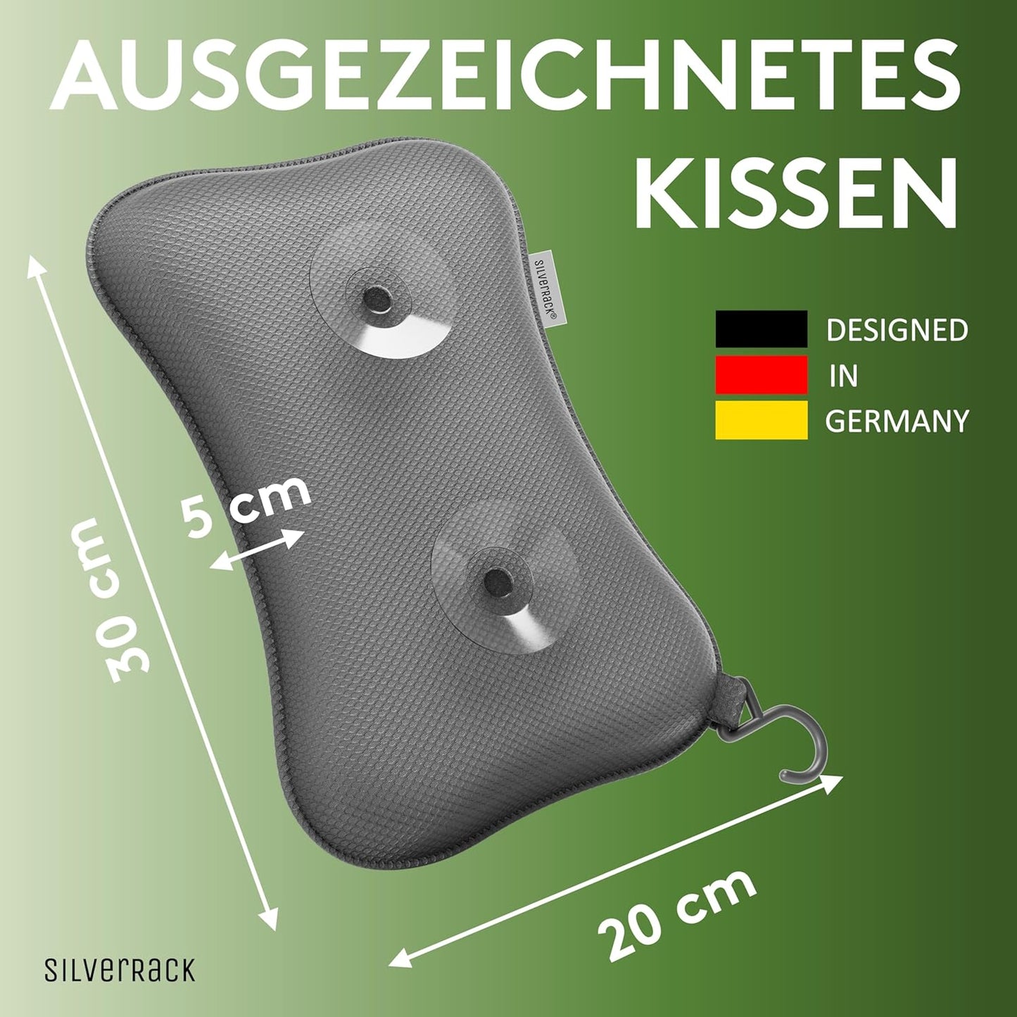 Badewannenkissen mit Saugnäpfen, 3D Grau Klein