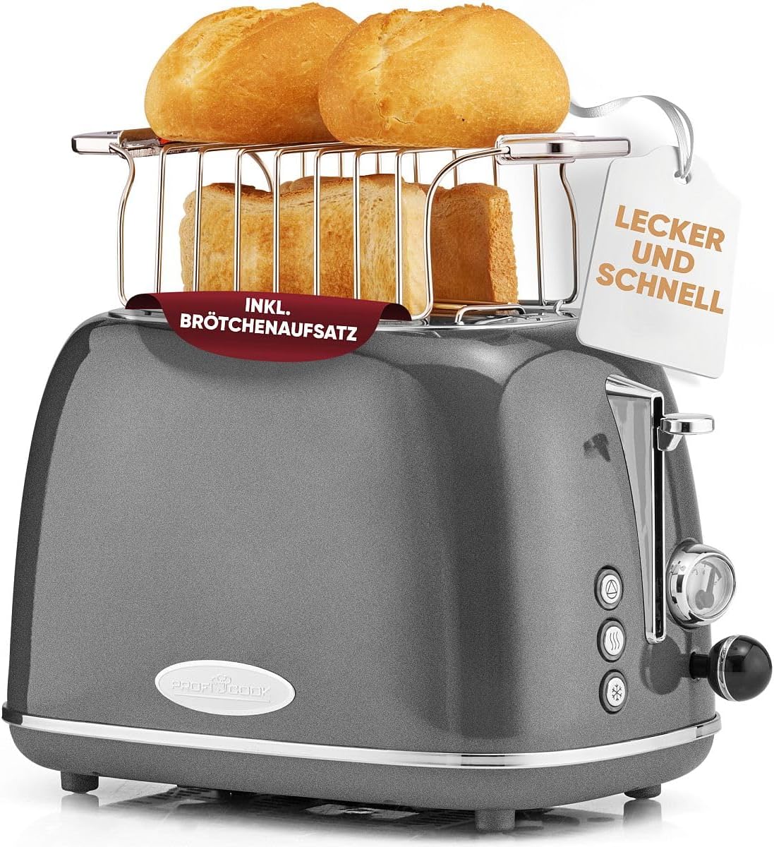 2-Scheiben-Toaster im Vintage-Look mit Brötchenaufsatz