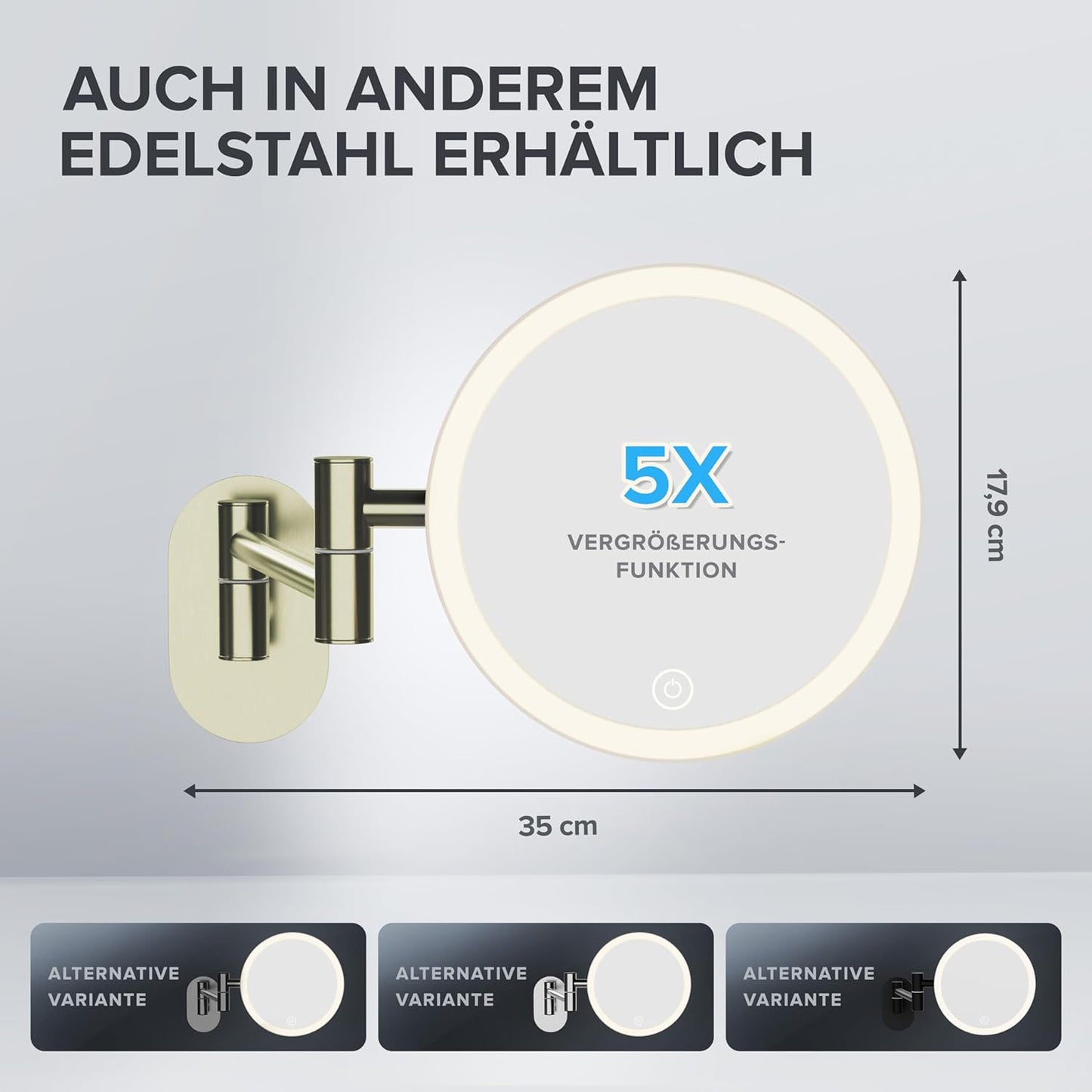 Kosmetikspiegel Blavand mit Beleuchtung und 5-fach Vergrösserung, Gold - Ohne Bohren Zum Kleben
