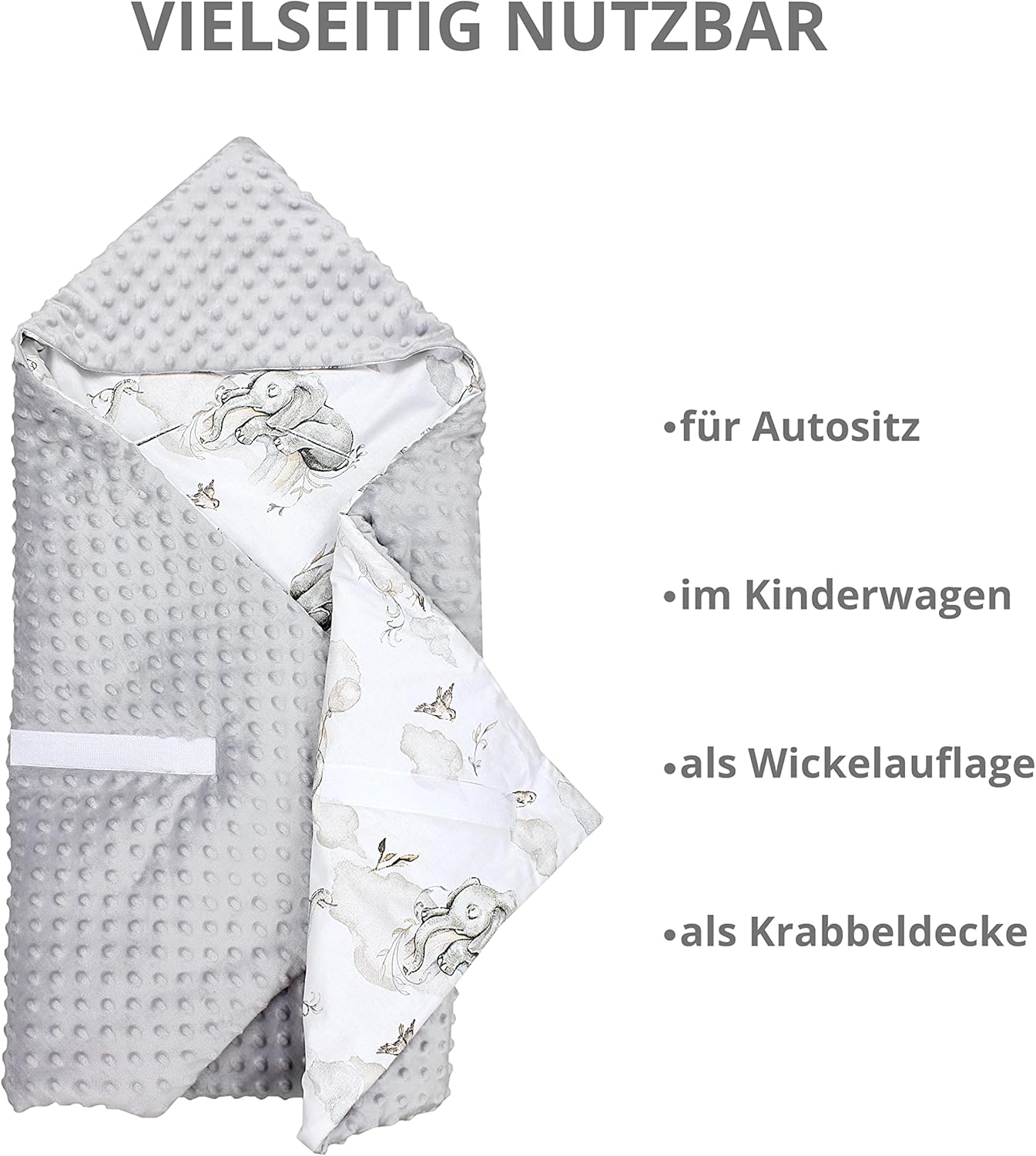 2er-Set Baby-Einschlagdecken (85x85 cm), Herbst/Winter - 85 cm x 85 cm Elefanten Regenbogen / Grau