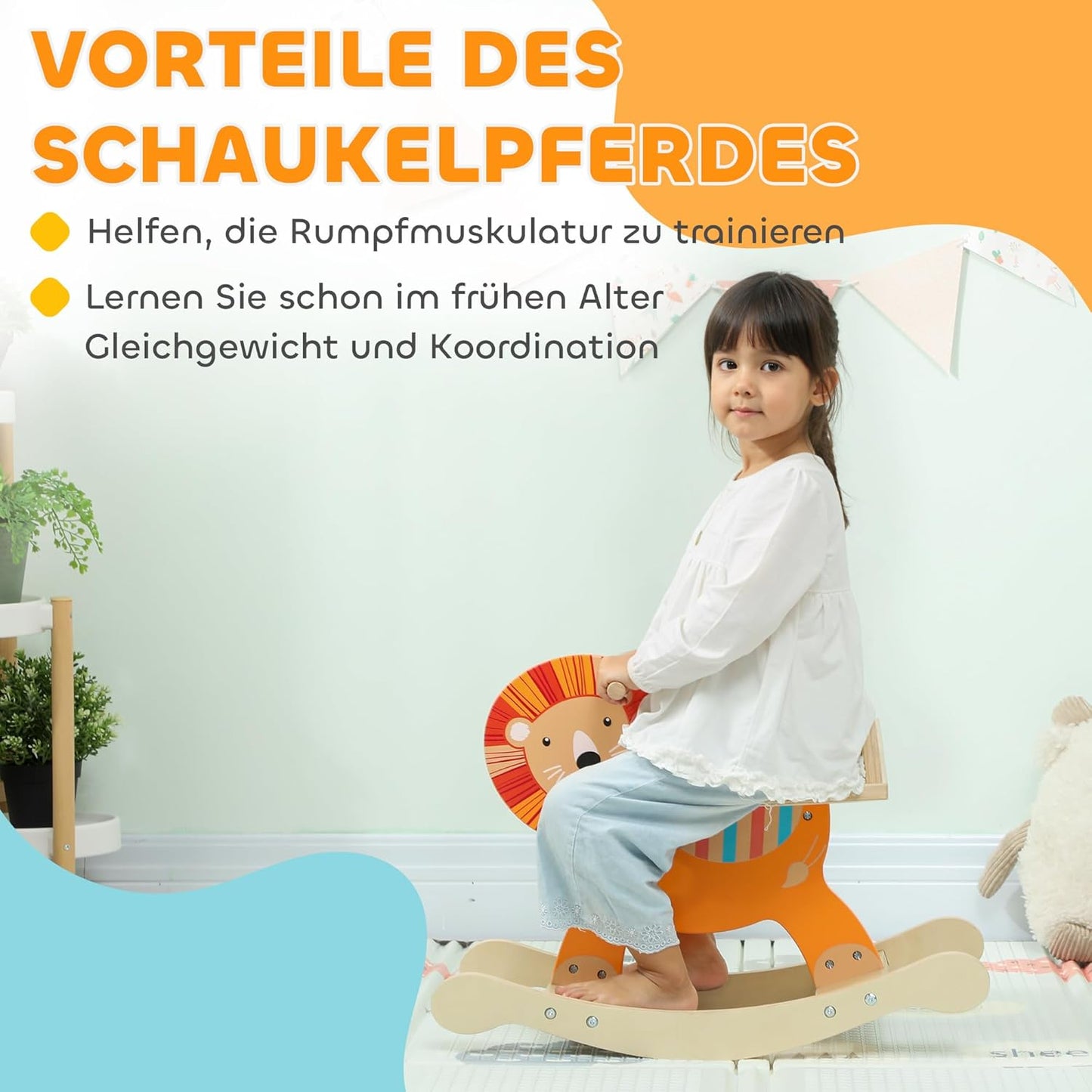 Schaukelpferd Mehrschichtenplatte Orange, Löwendesign